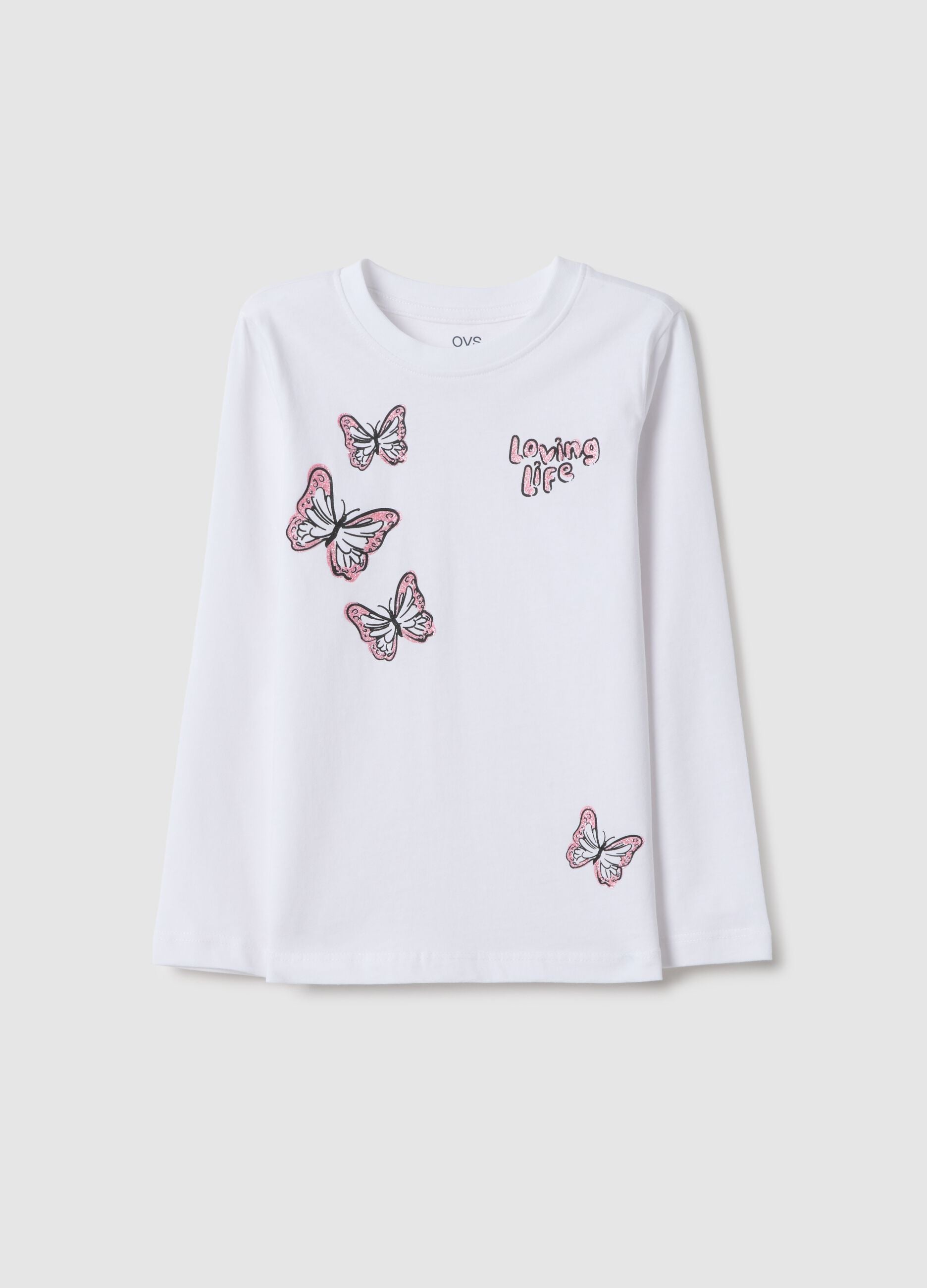 Girls' white pure cotton T-shirt regular fit with prints