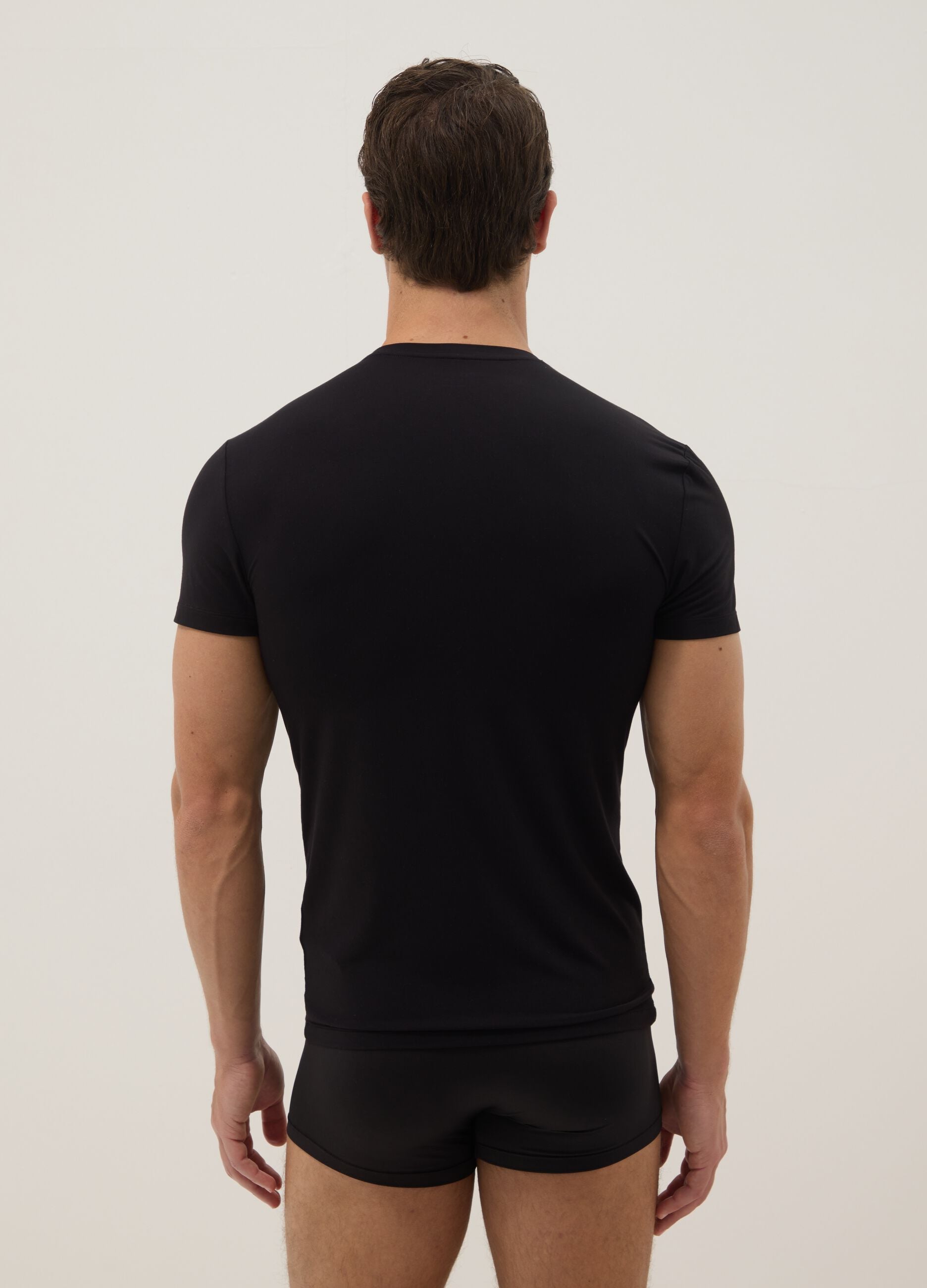 Black stretch modal T-shirt, regular fit