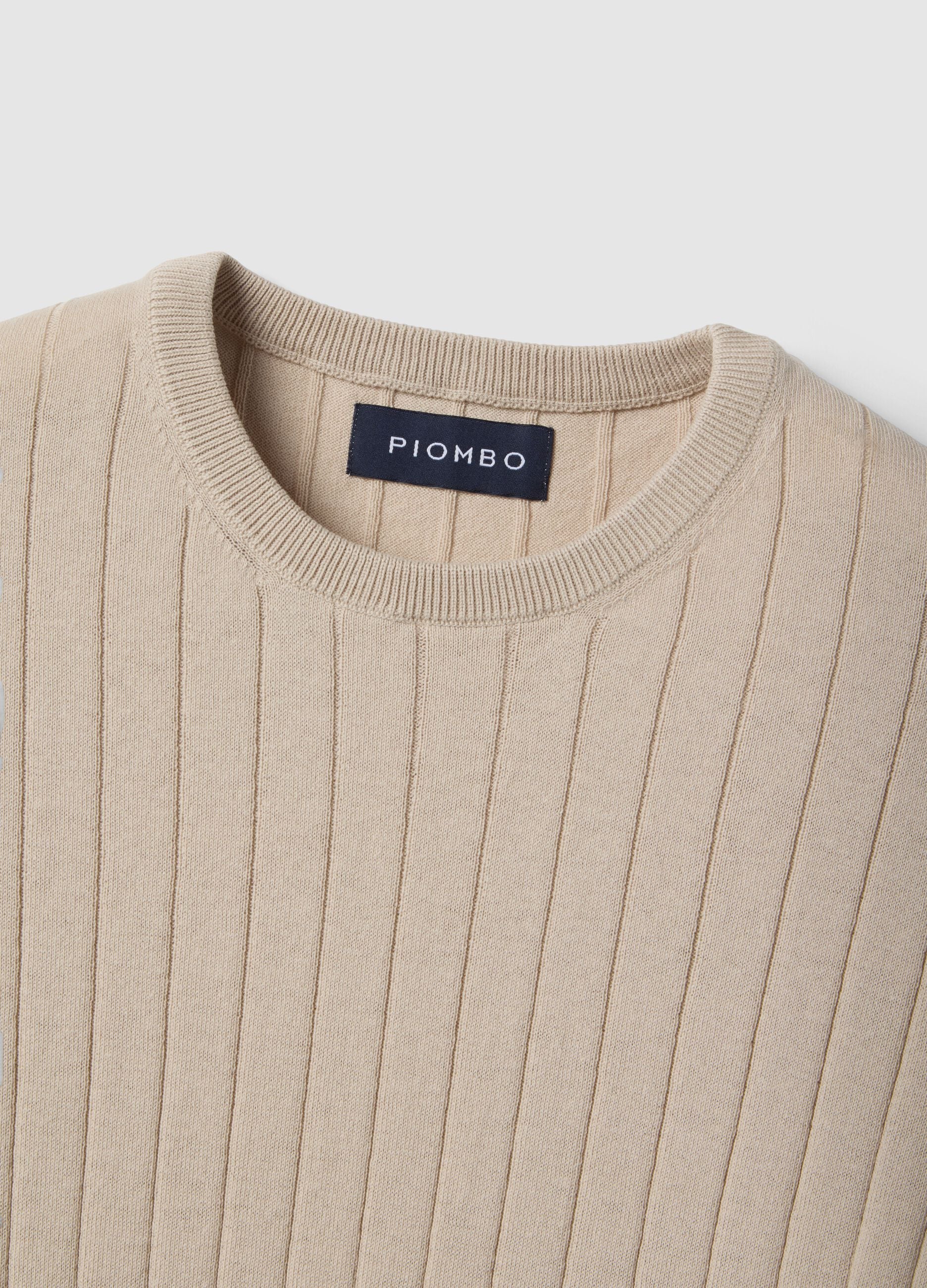 Beige striped pure cotton T-shirt regular fit