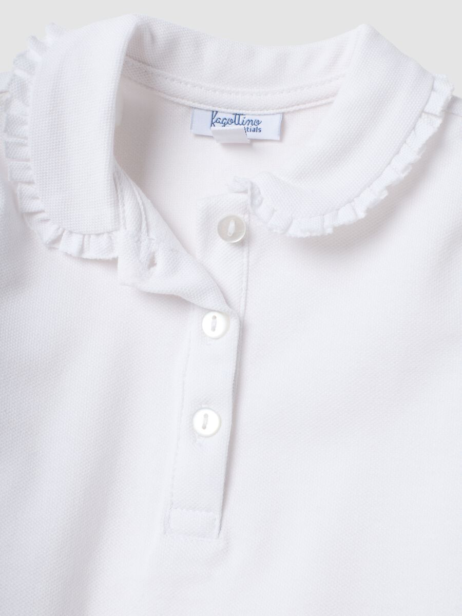 White long-sleeved organic cotton polo shirt, regular fit, for baby girl_2