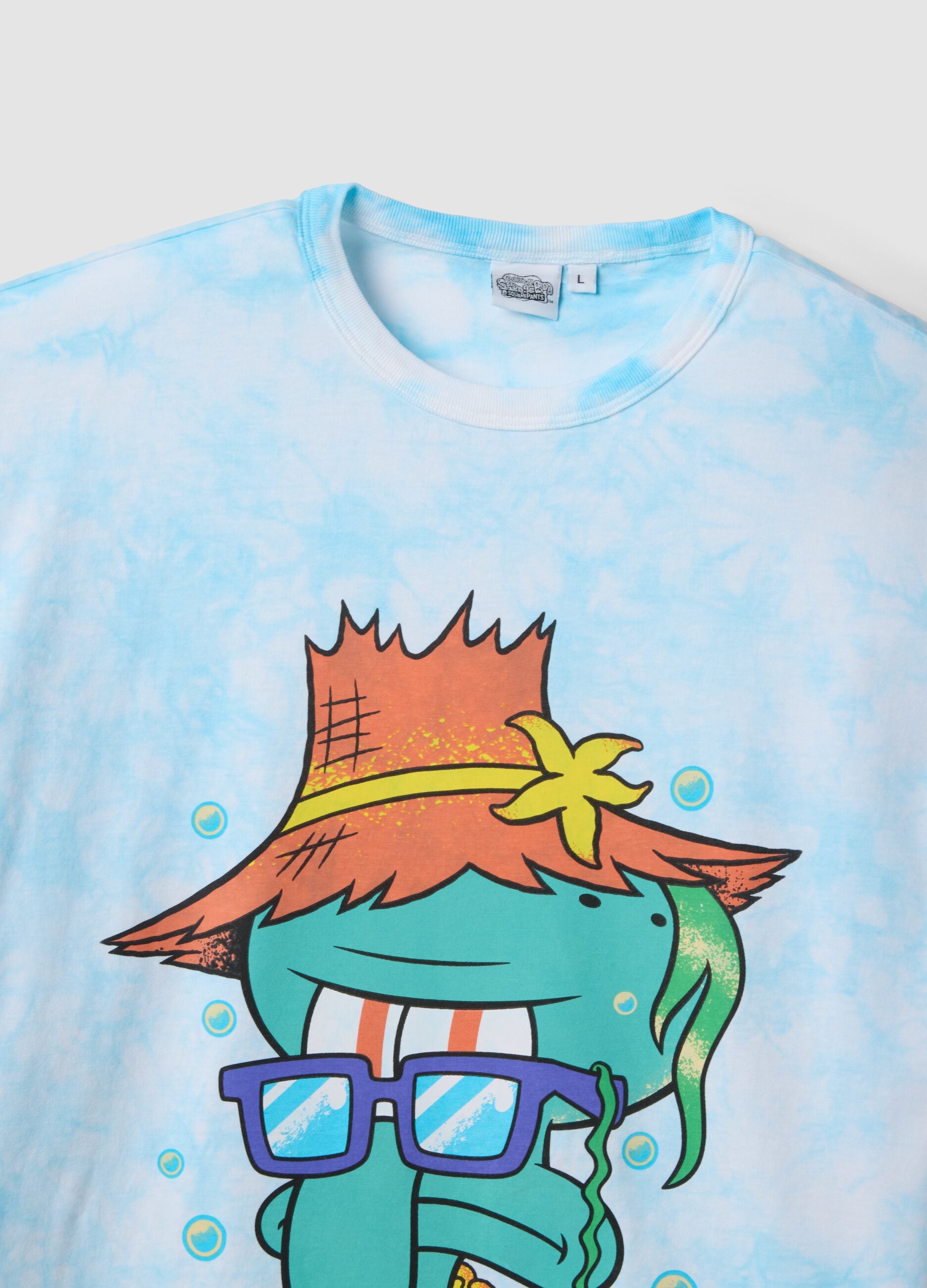 Regular fit sky blue pure cotton T-shirt with Squidward print