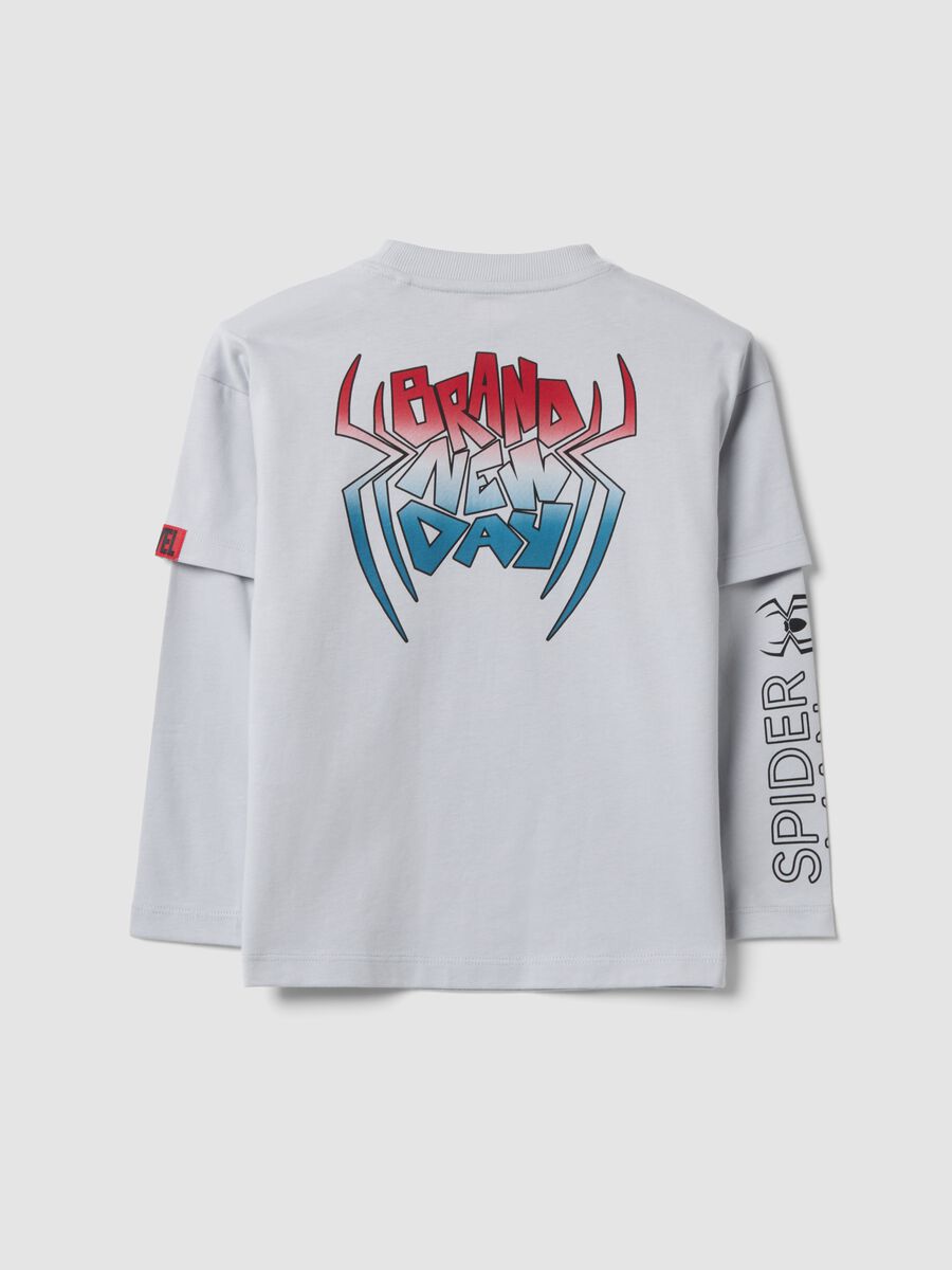 Boys&rsquo; grey long-sleeved pure cotton T-shirt with Spider-Man print_1
