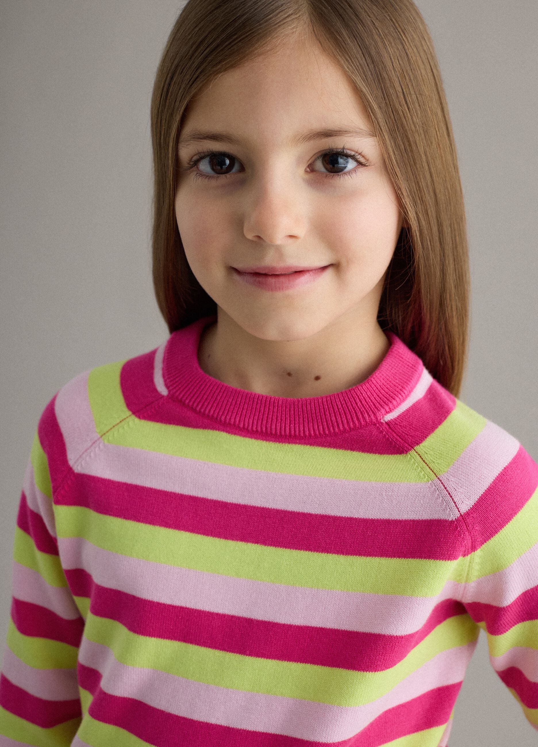 Girls' regular fit multicolour striped pure cotton pullover
