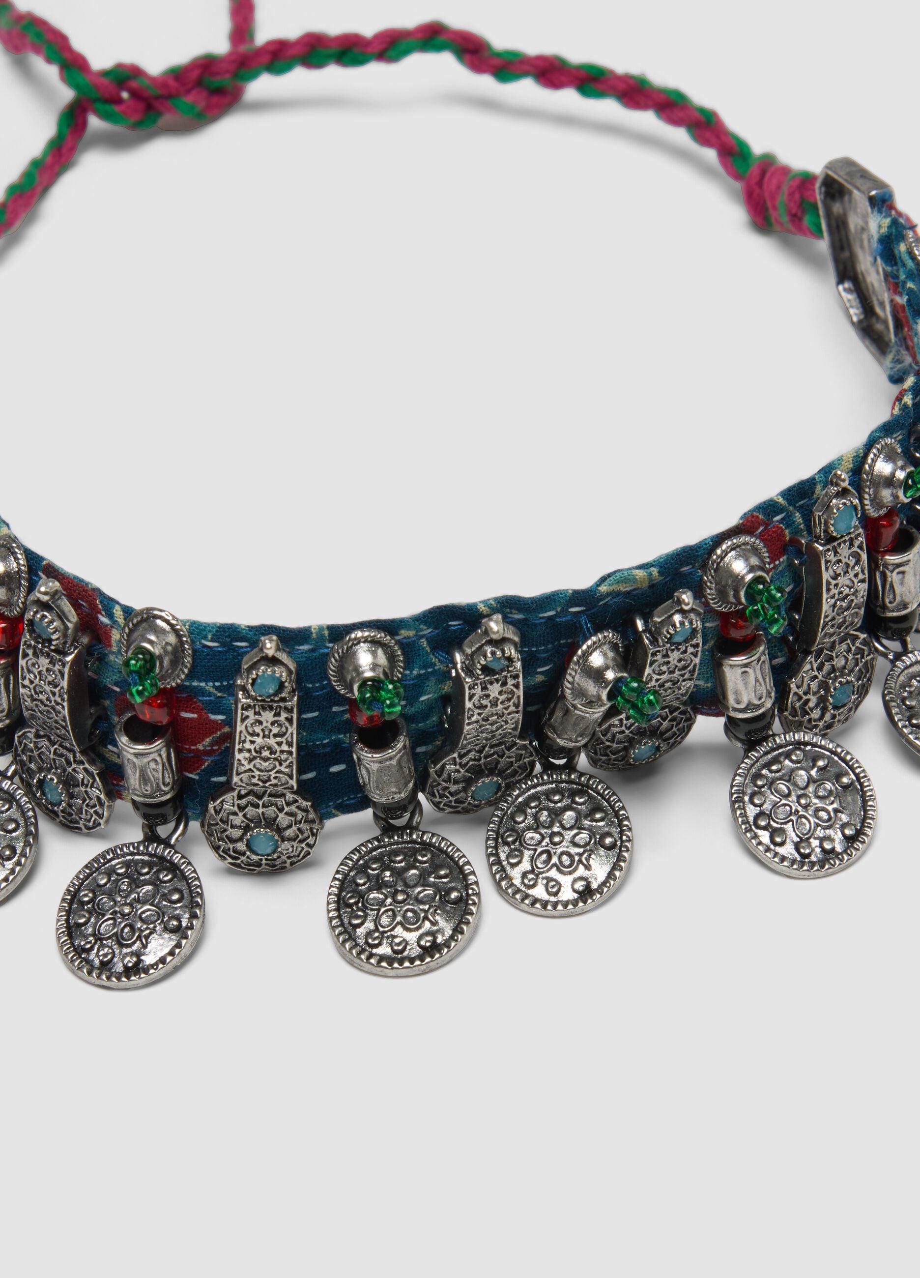 Multicolour pure cotton necklace with charms