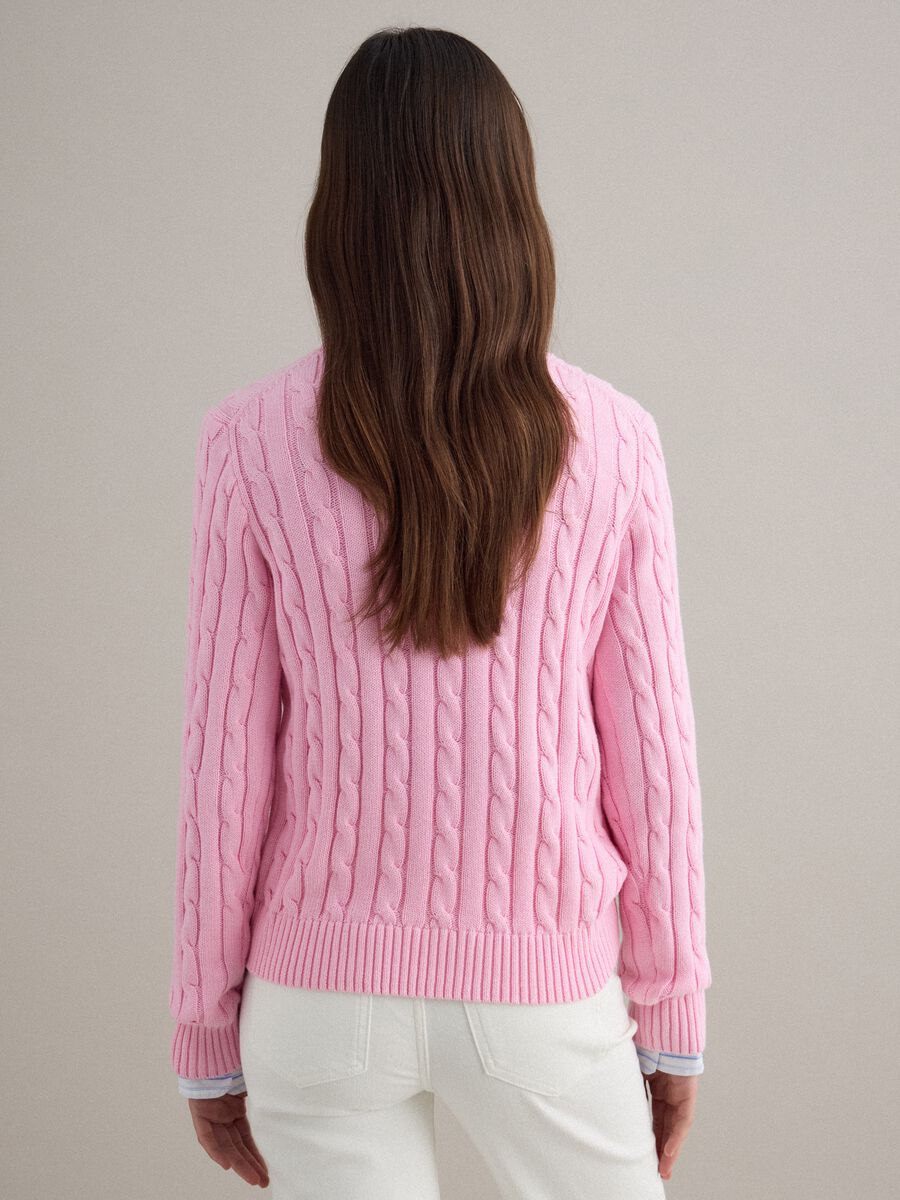 Pink pure cotton regular fit jumper with cable knit_3