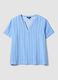 Blue striped pure viscose blouse with Mandarin collar, regular fit_0