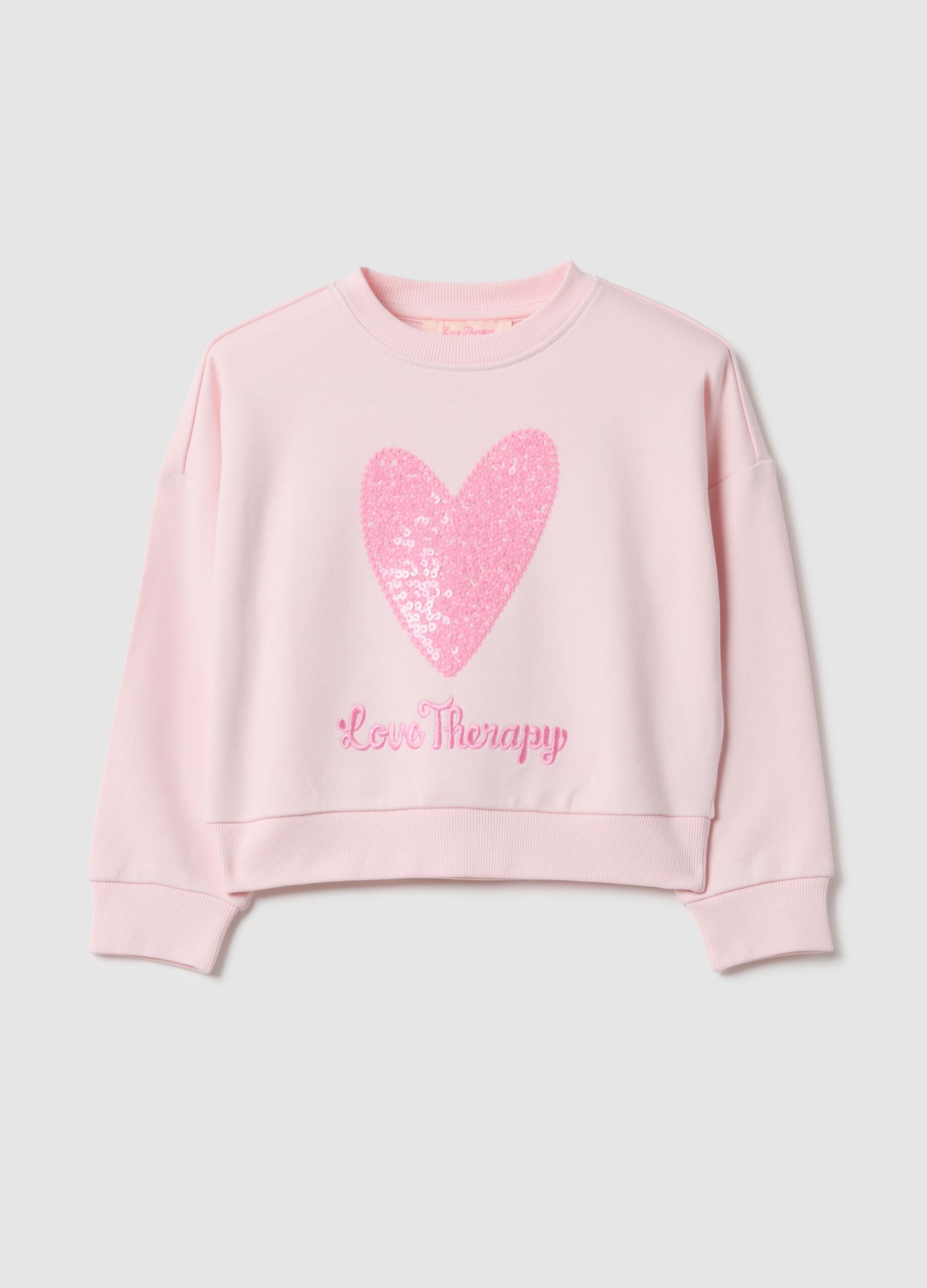 Regular fit pink cotton-blend sweatshirt with heart for girls