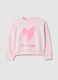 Regular fit pink cotton-blend sweatshirt with heart for girls_0