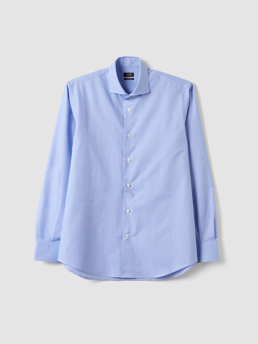Light blue pure compact cotton shirt with French collar, regular fit_0