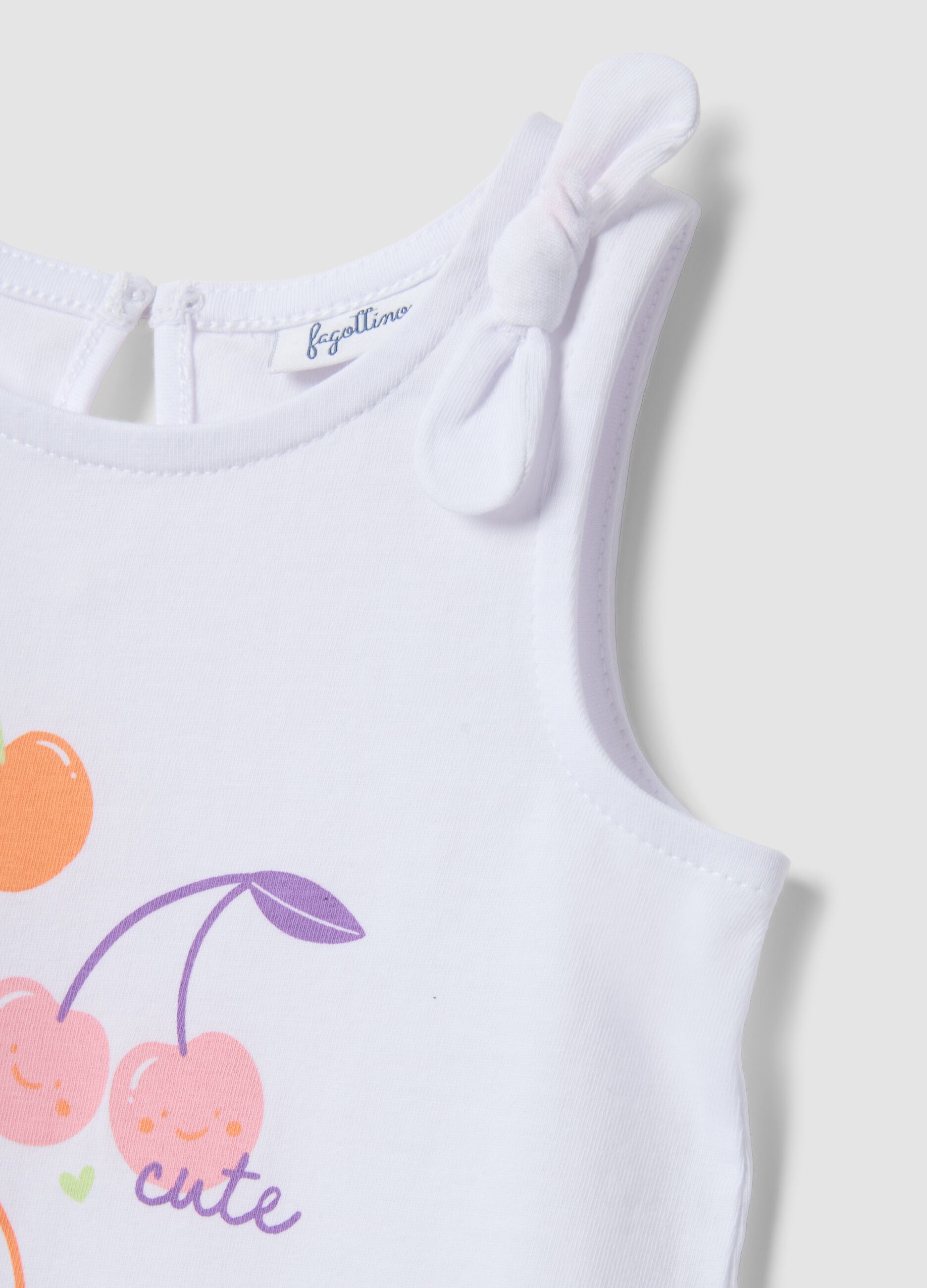 White pure cotton tank top for girls regular fit with cherries