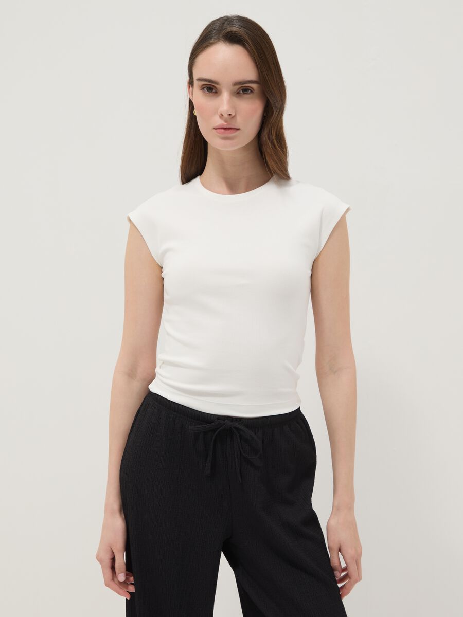 White fitted cotton stretch vest_3