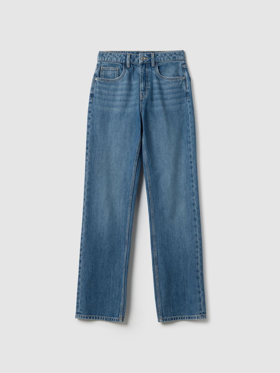 Blue cotton straight fit jeans_5