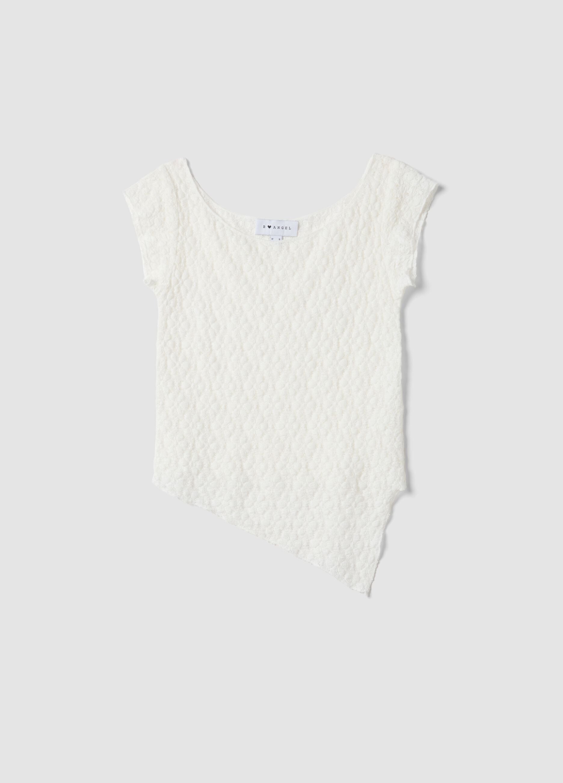 White slim fit cotton blend T-shirt with perforated design