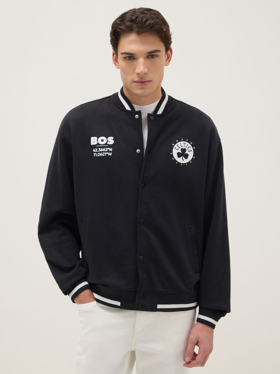 Black cotton blend jacket regular fit with Boston Celtics logo_0