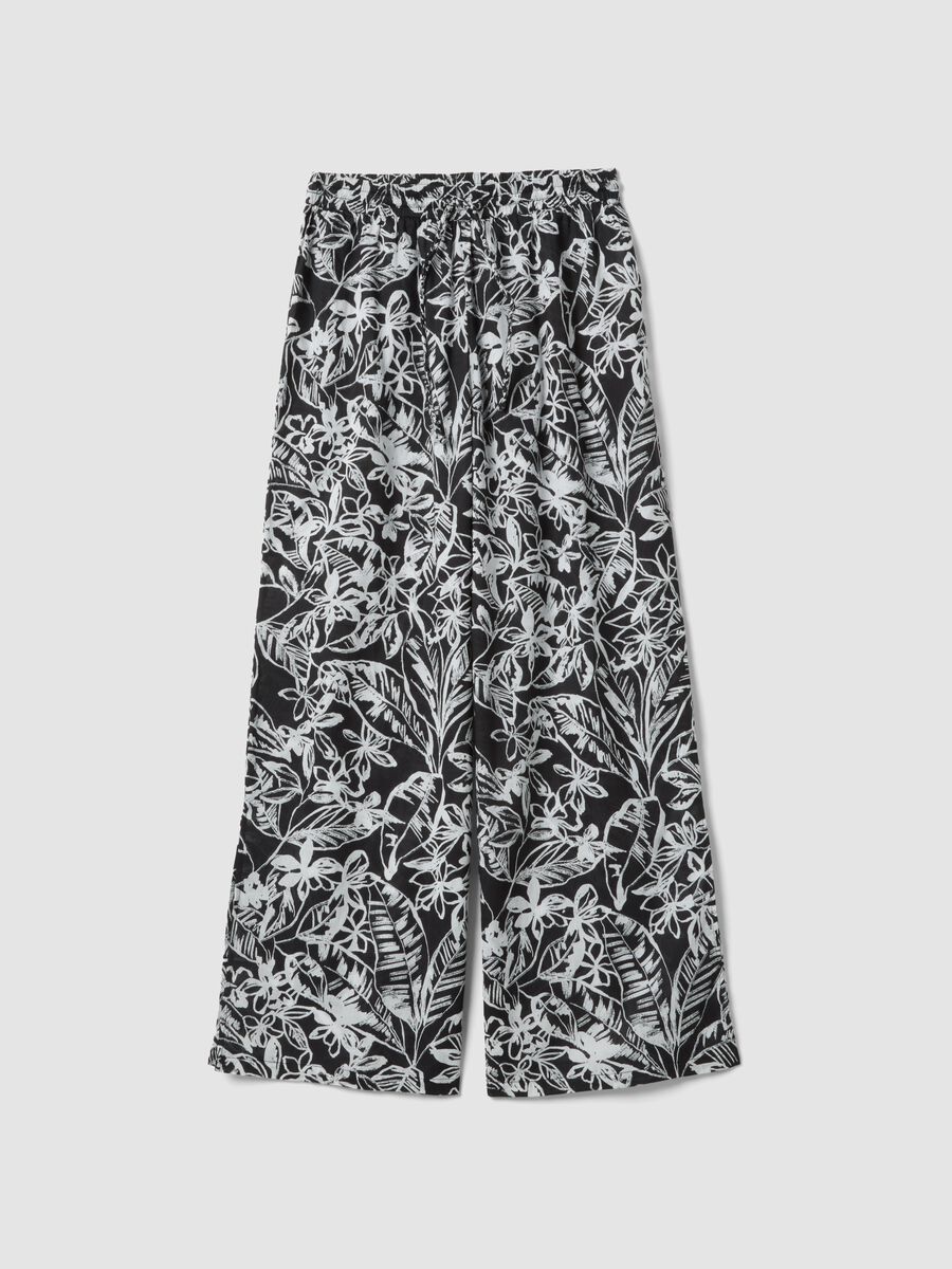 Multicoloured pure cotton long trousers with floral print_4