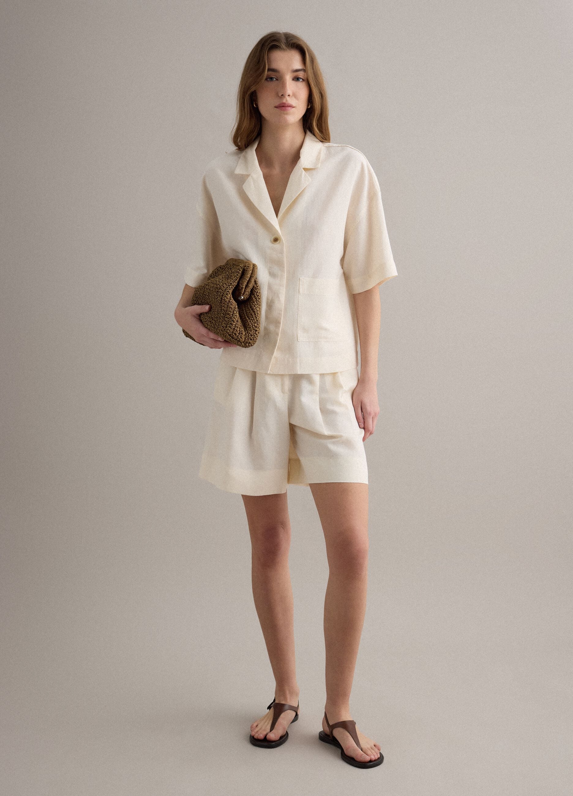 Brown beach shoulder bag in pure paper-fabric