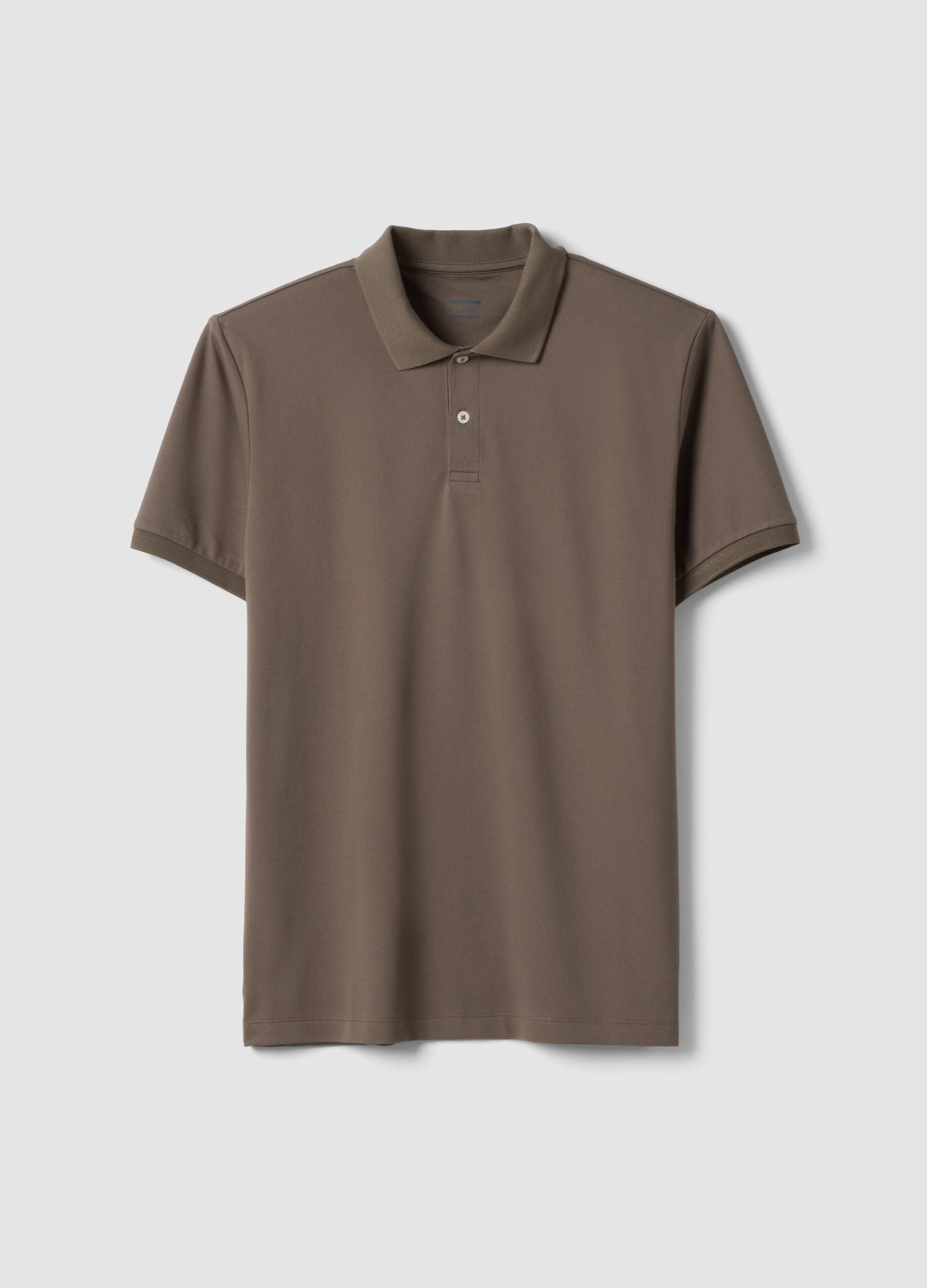 Brown stretch cotton blend polo shirt regular fit