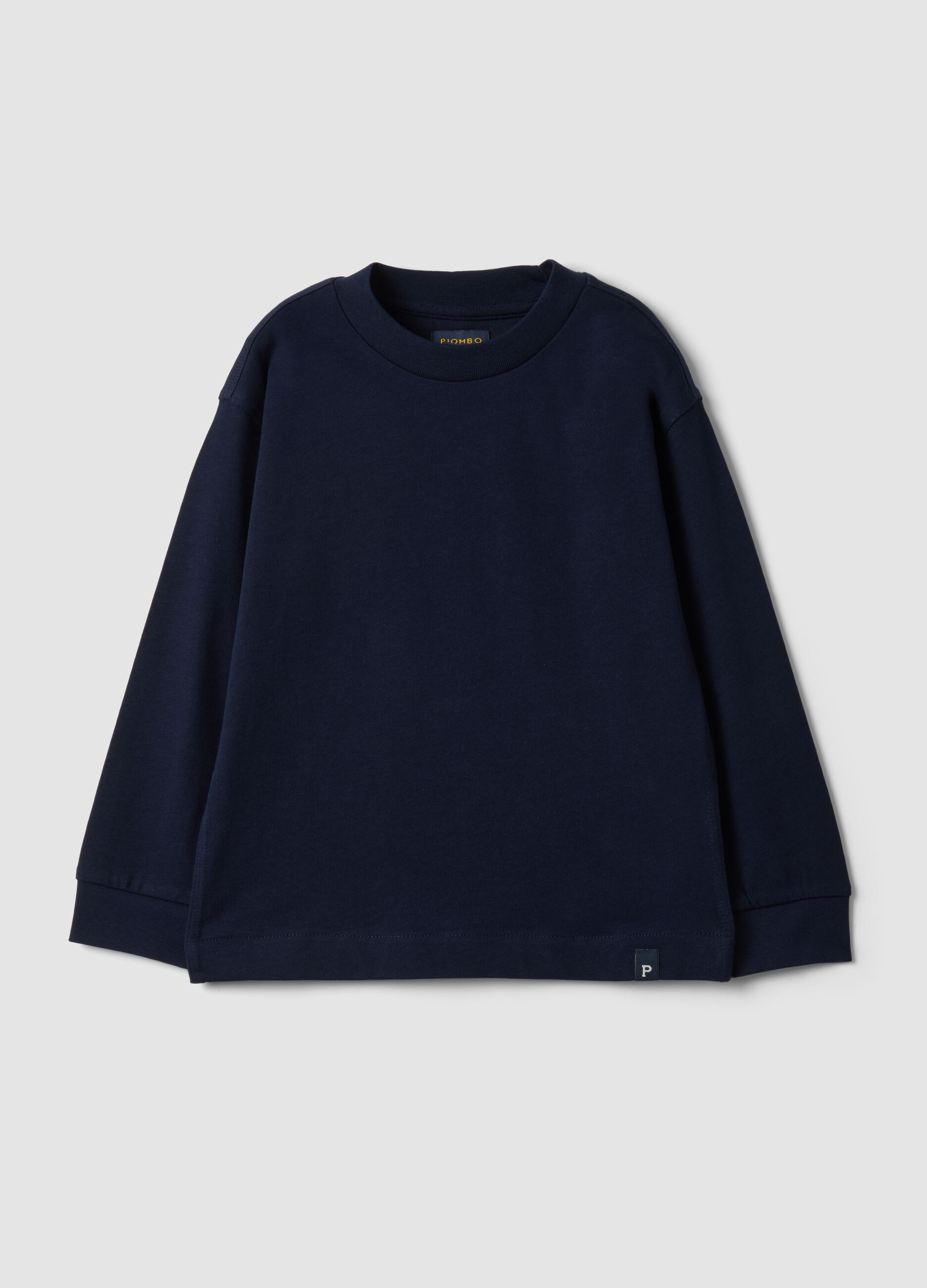 Blue long-sleeve crew-neck pure cotton T-shirt for boys