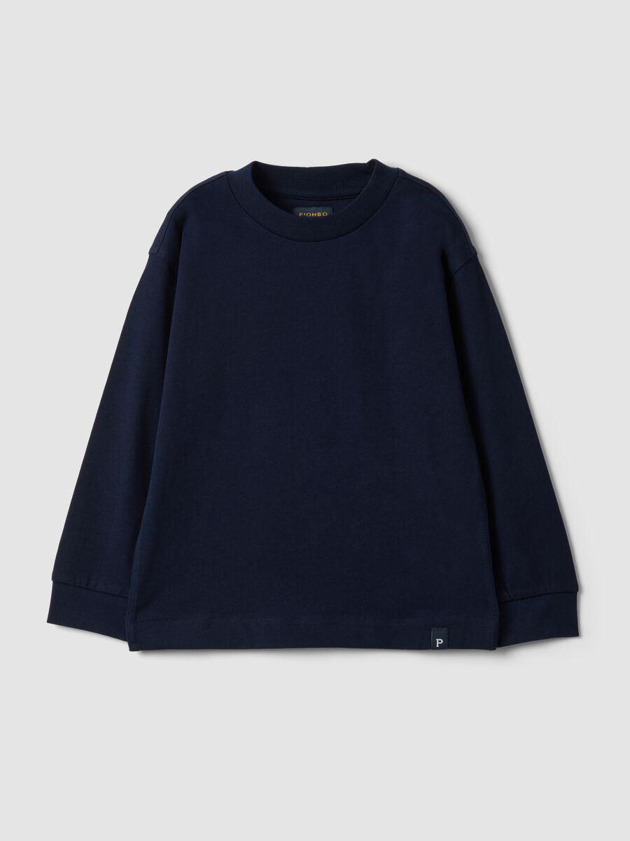 Blue long-sleeve crew-neck pure cotton T-shirt for boys_3