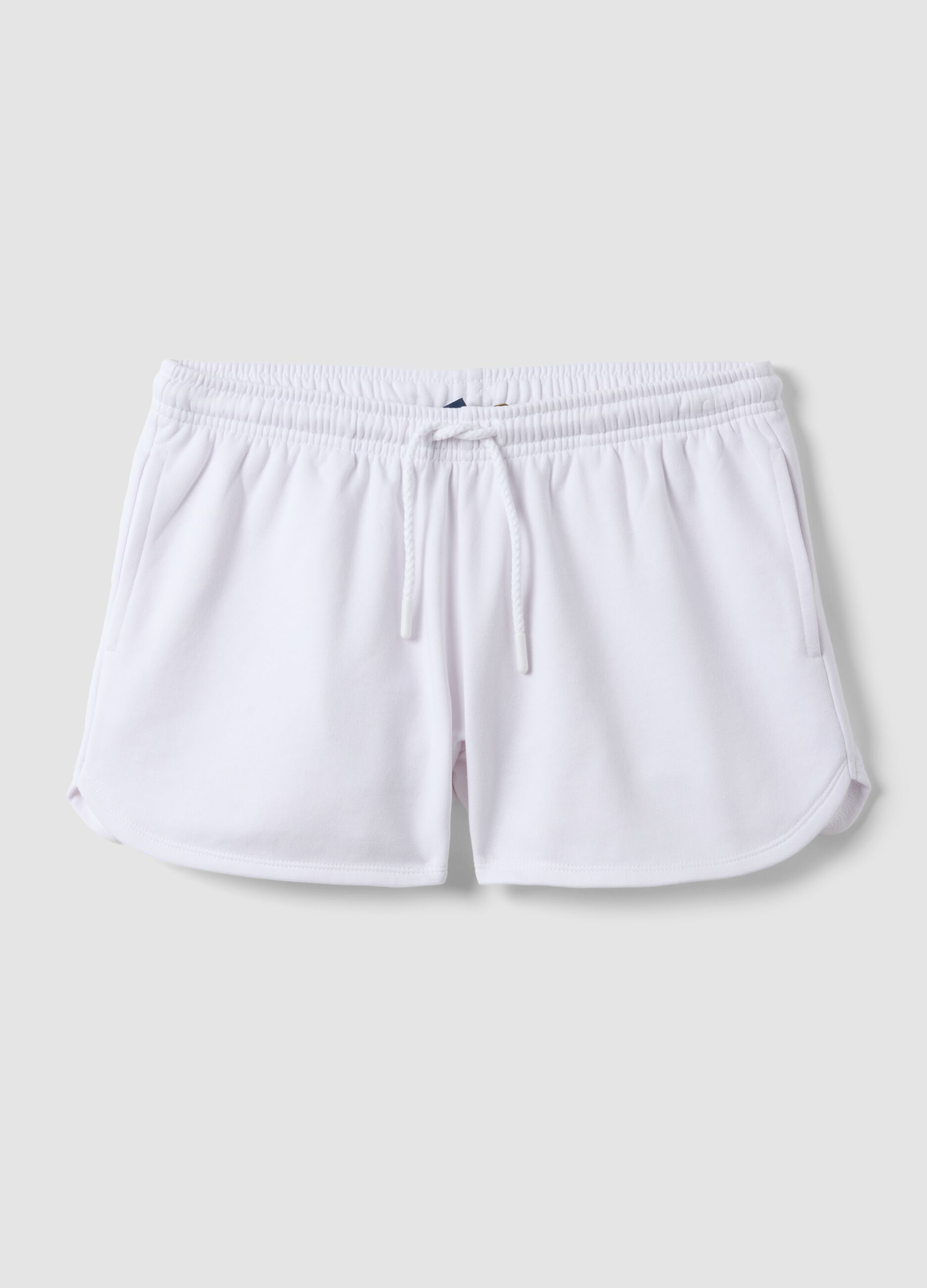 White cotton-blend regular-fit shorts with drawstring
