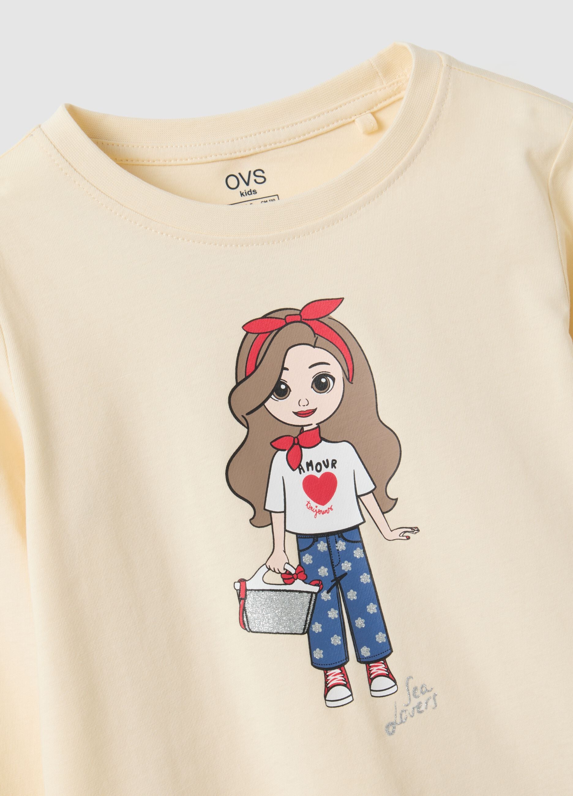Beige pure cotton T-shirt for girls regular fit