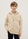 Beige hoodie for boys in pure cotton, oversized fit with hood and zip_0