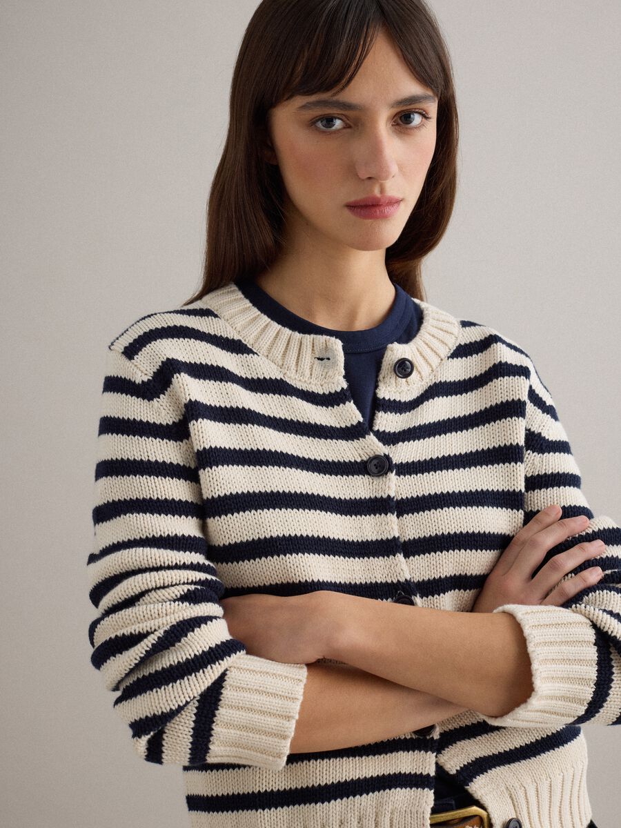 Multicolour striped cardigan in pure cotton regular fit with buttons_1