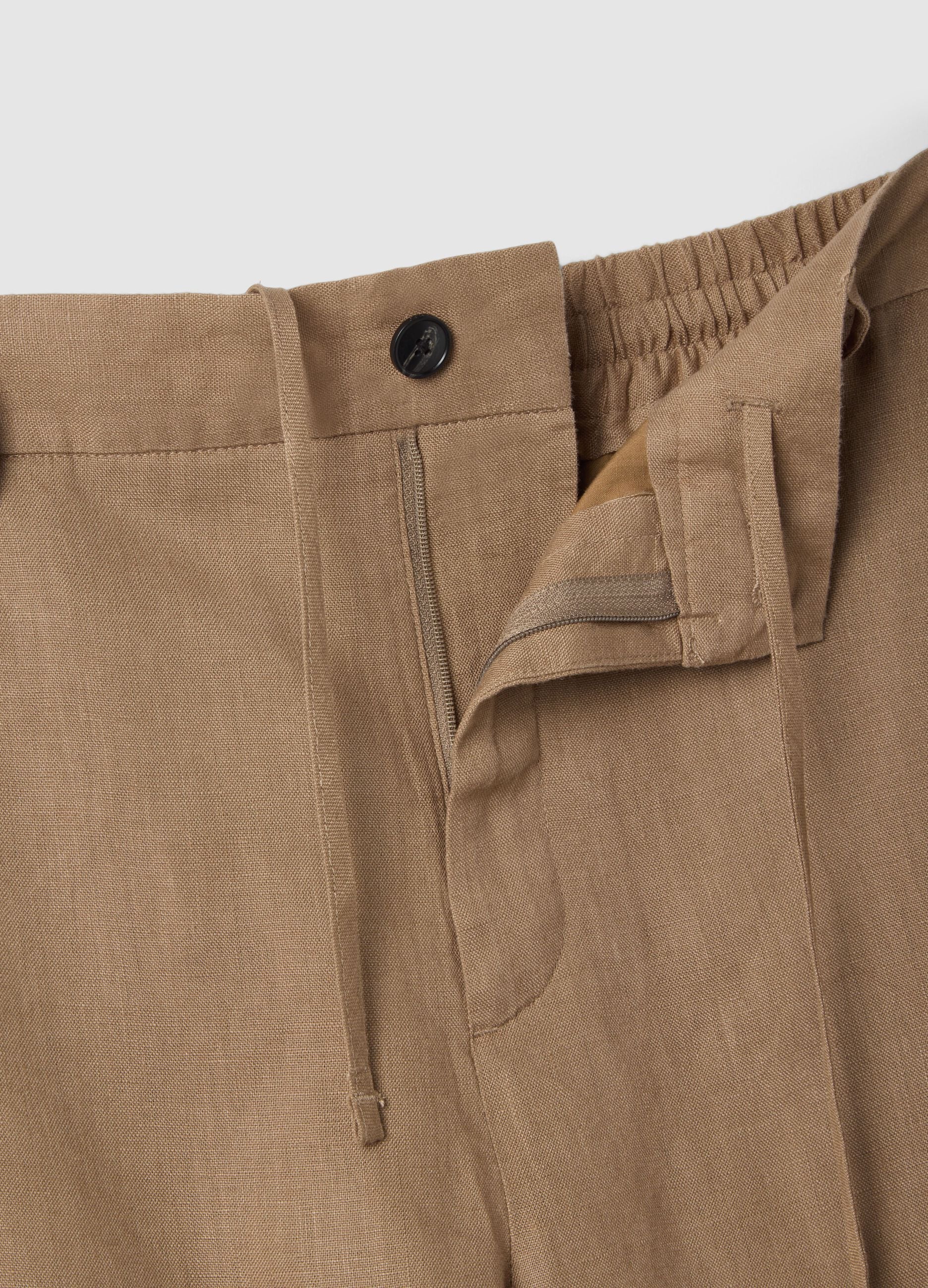 Brown pure linen trousers regular fit