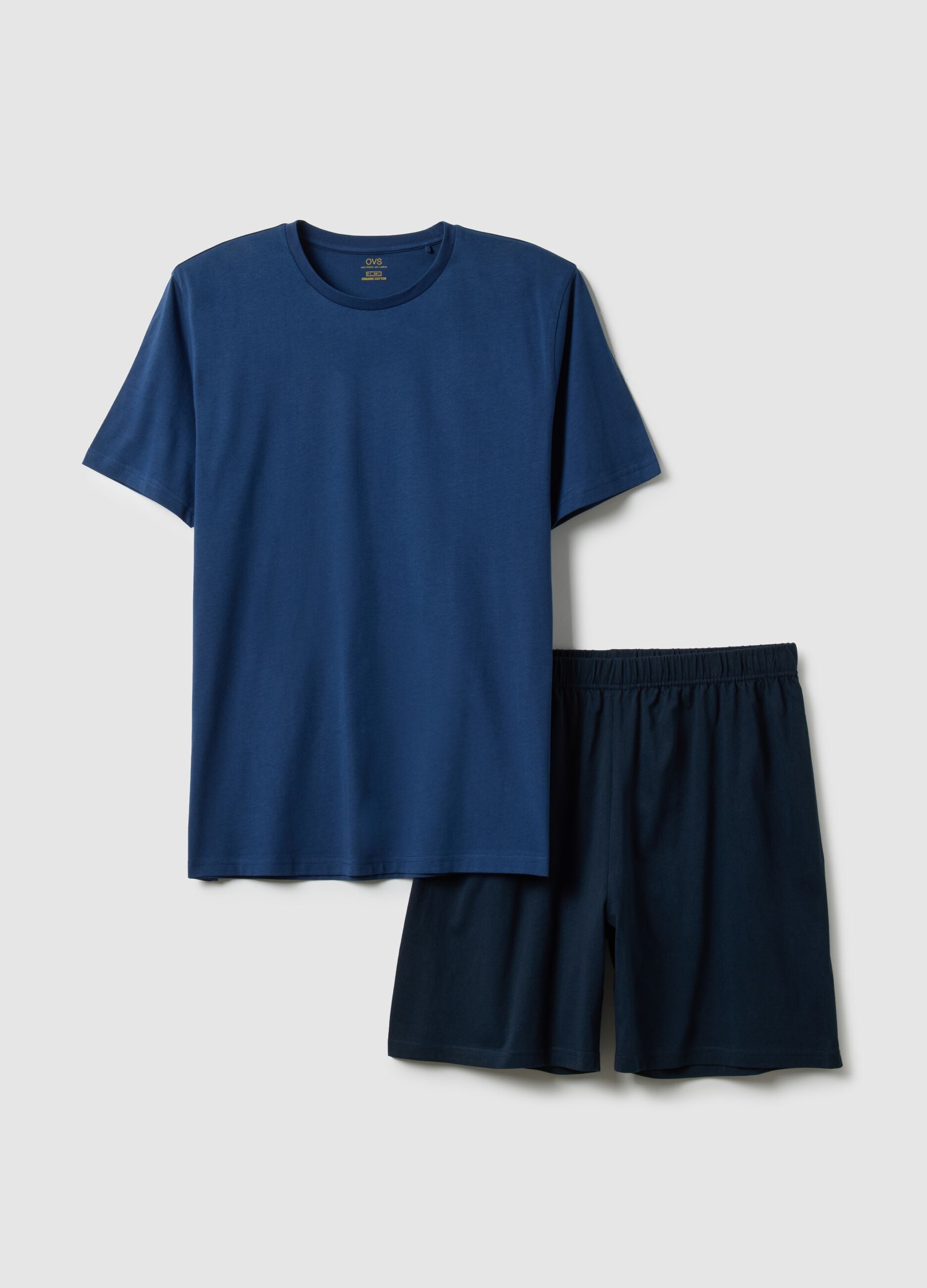 Pigiama corto in jersey di puro cotone organico blu regular fit