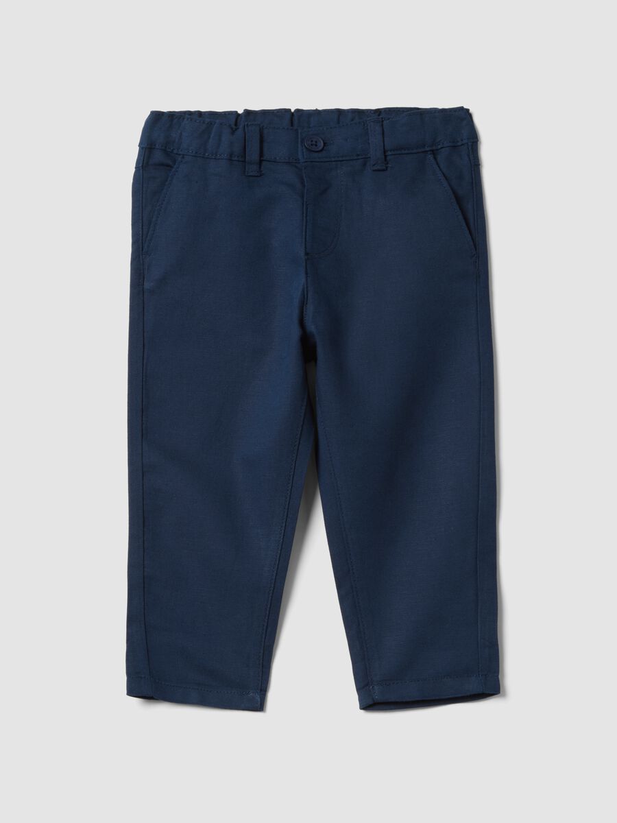 Children's regular fit blue linen-cotton blend chino trousers_0