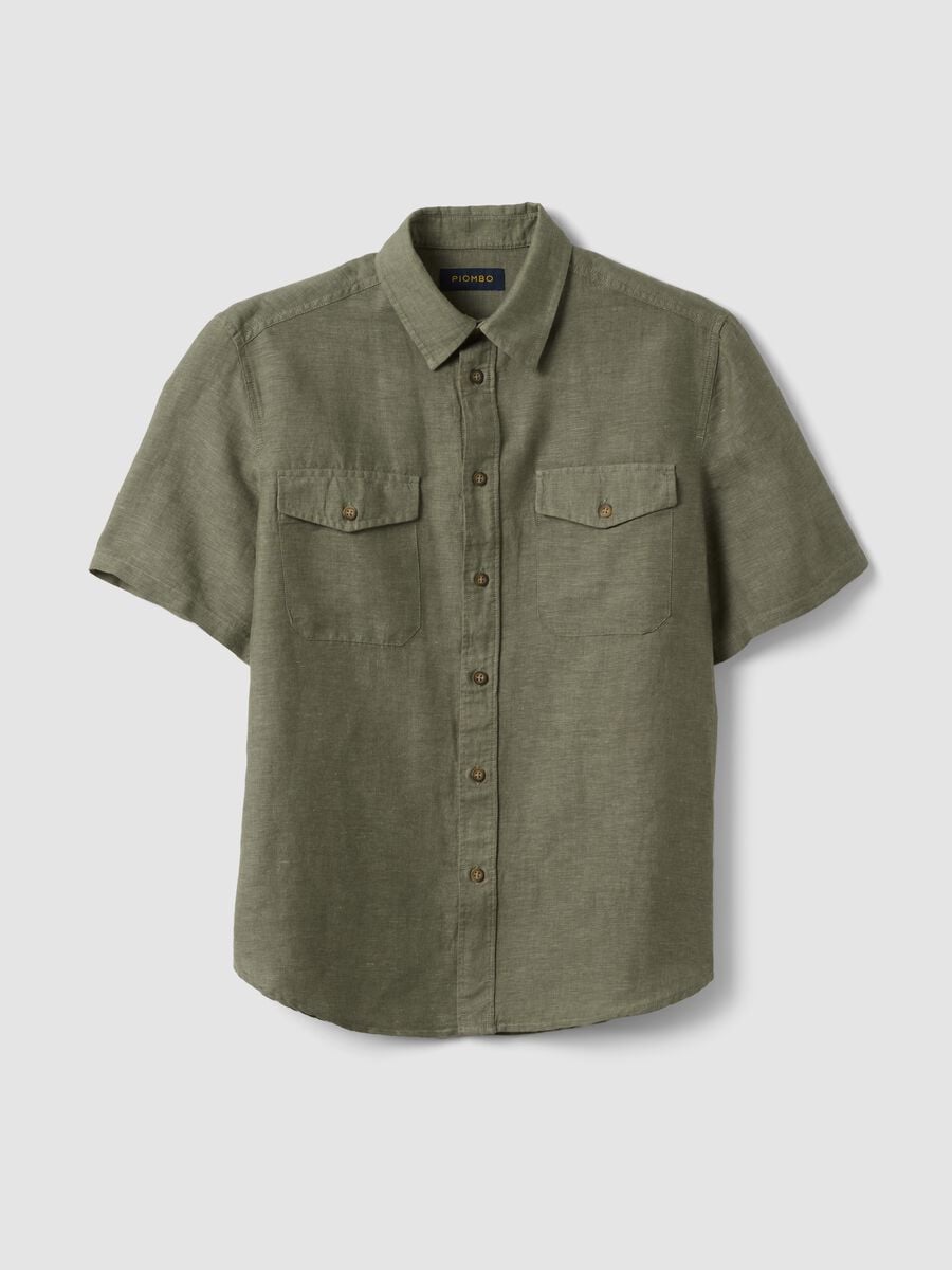 Camicia verde in misto lino e cotone regular fit_4