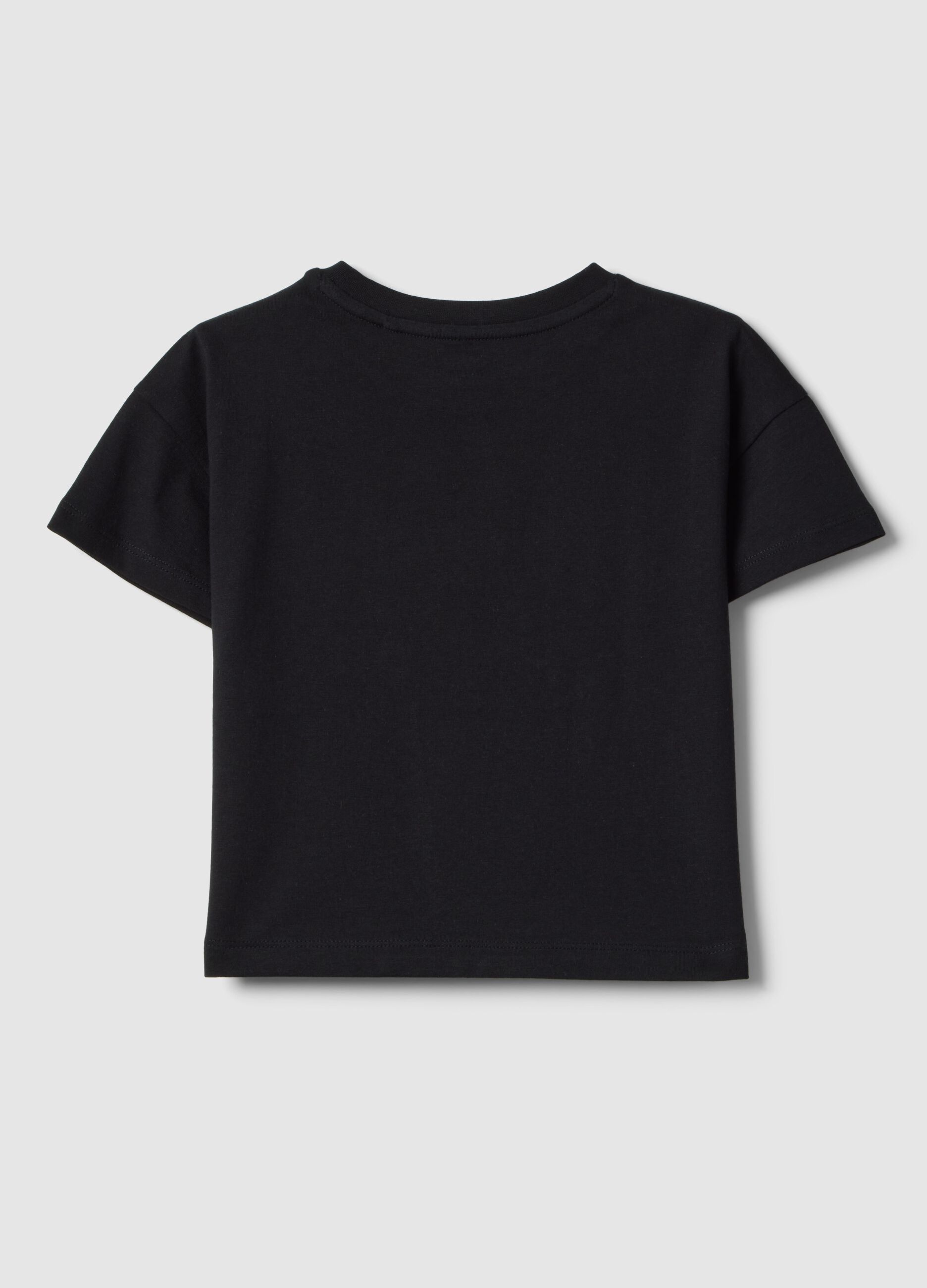Girls' black regular fit pure cotton t-shirt with rainbow