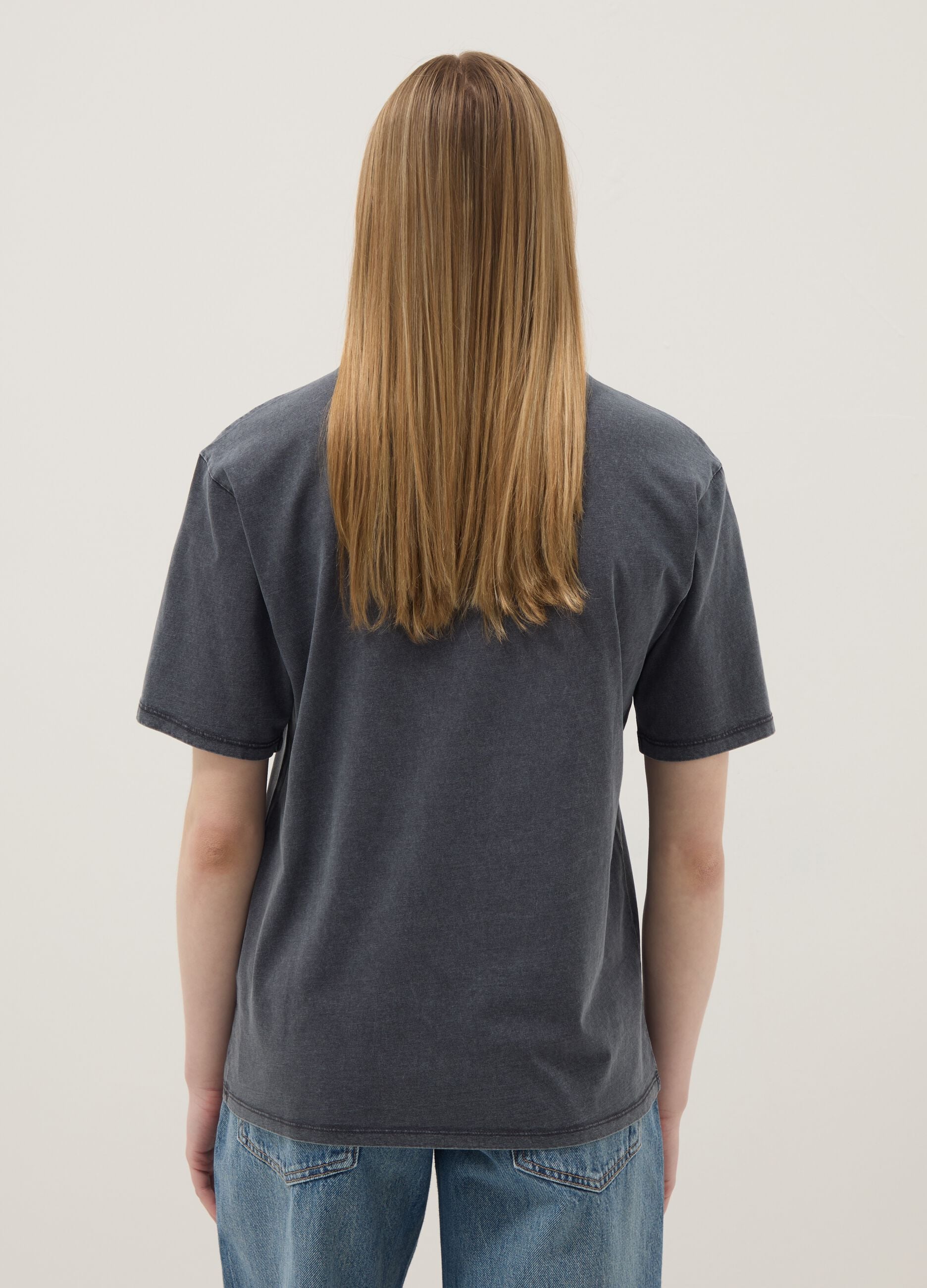 Grey pure cotton relaxed fit T-shirt with print