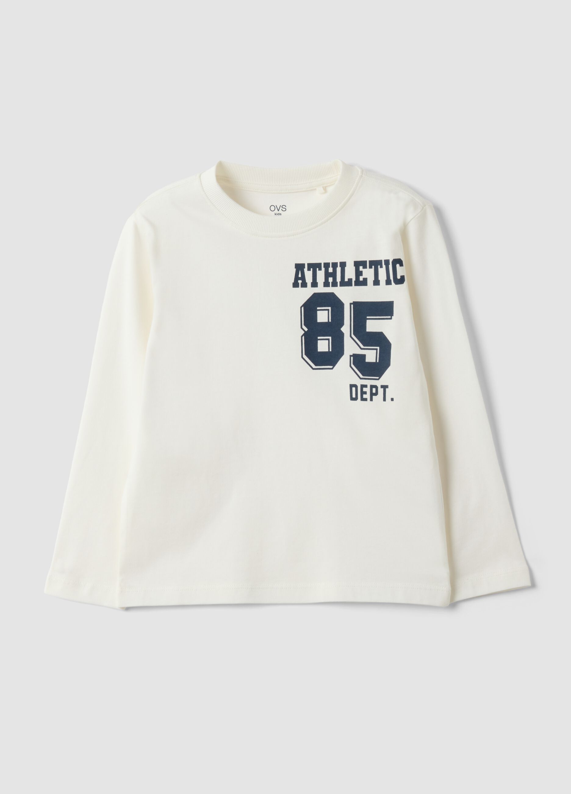 White organic cotton T-shirt with college print for boys