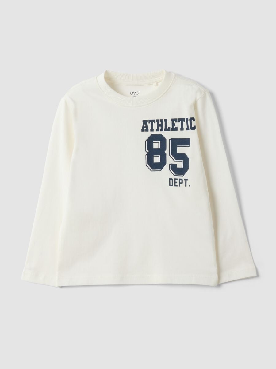 White organic cotton T-shirt with college print for boys_0