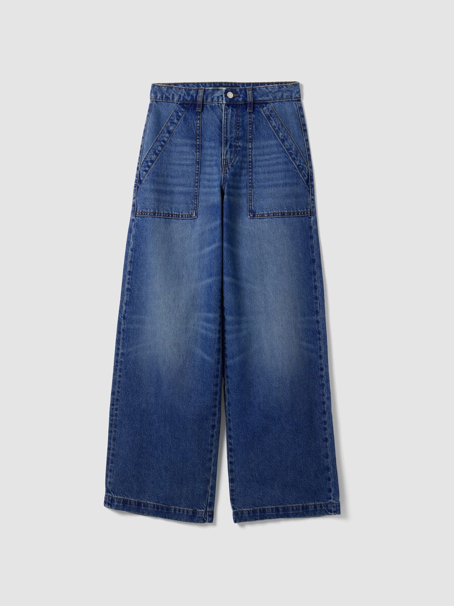 Blue denim wide-leg jeans in pure cotton_4