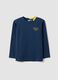 Blue pure cotton long-sleeve T-shirt with chest print for boys_0