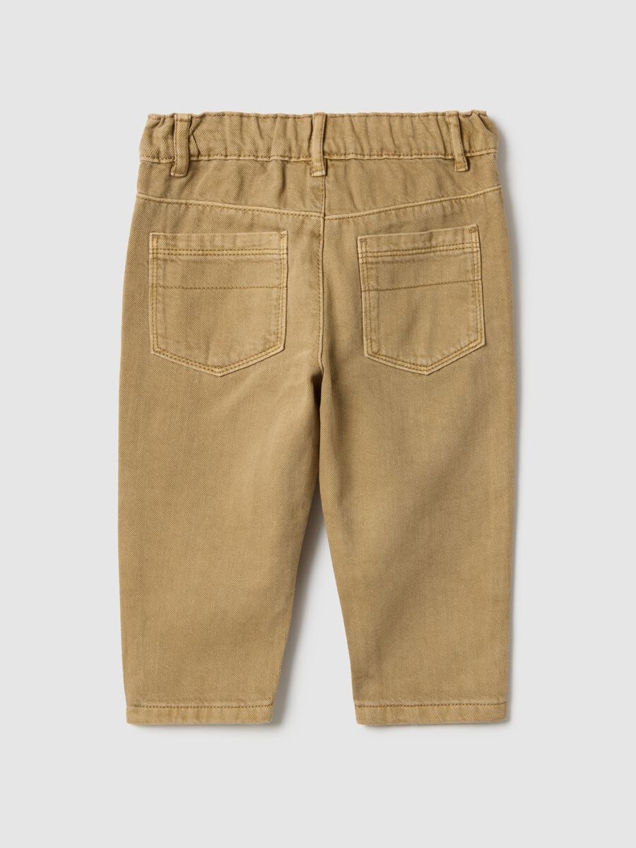 Beige pure cotton regular fit trousers for boys_1