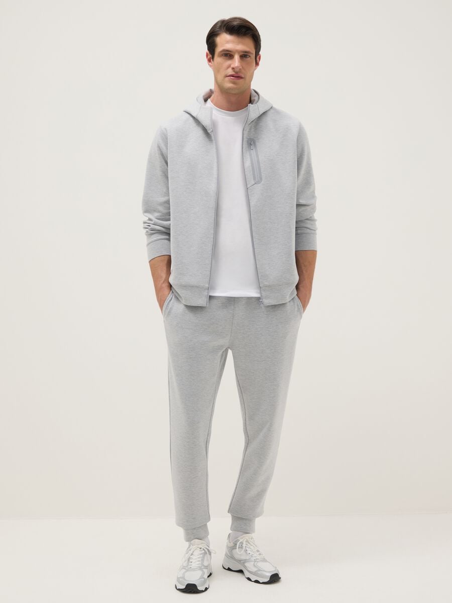 Grey regular fit hoodie with front zip collar_1