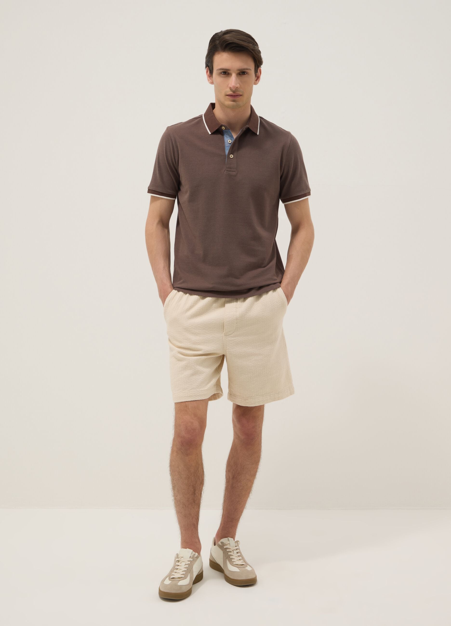 Beige pure cotton Bermuda shorts