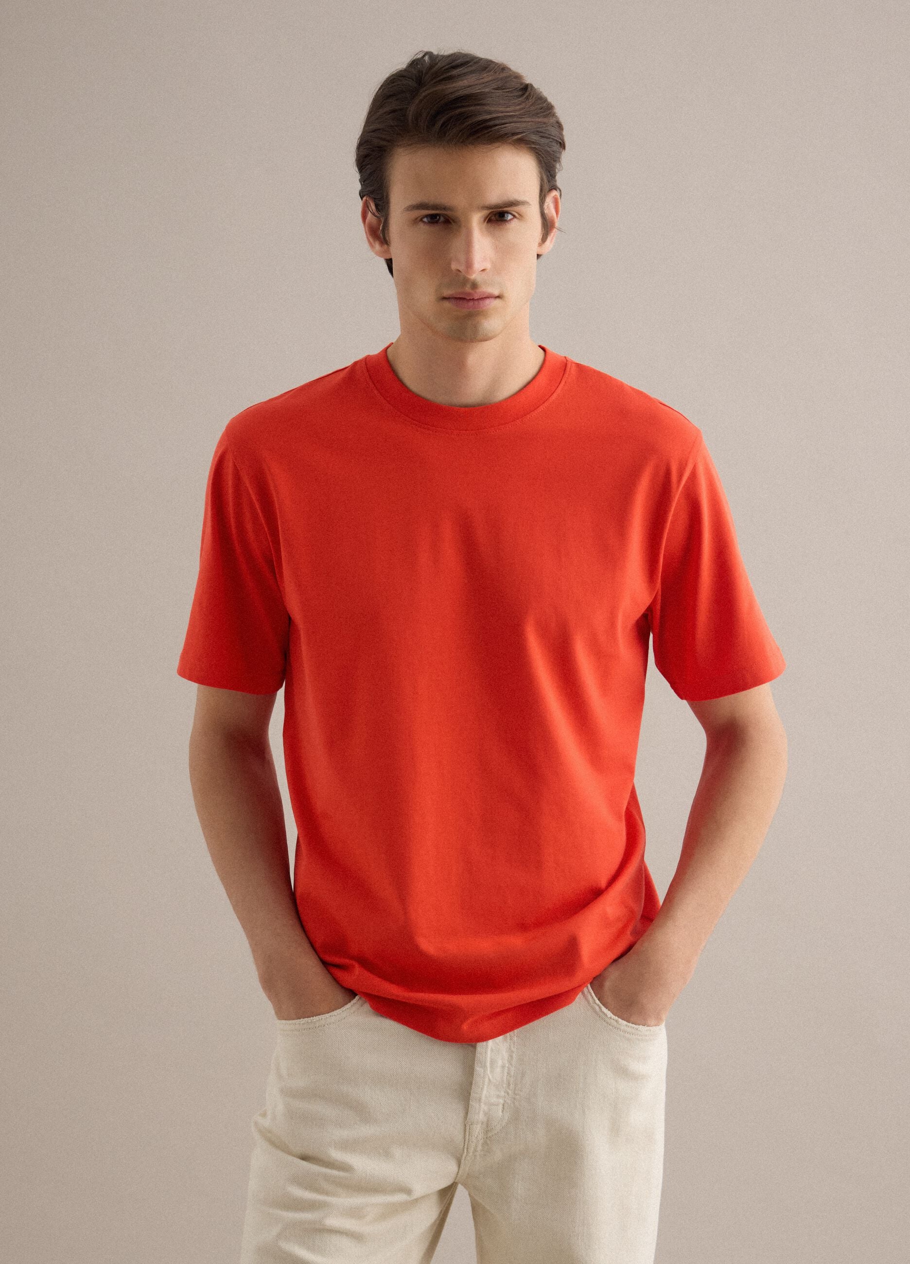 Orange pure cotton crew neck t-shirt relaxed fit