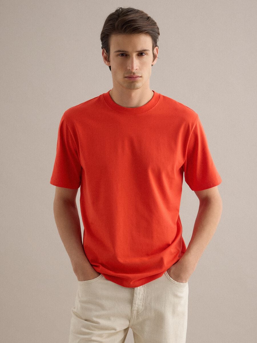 Orange pure cotton crew neck t-shirt relaxed fit_0