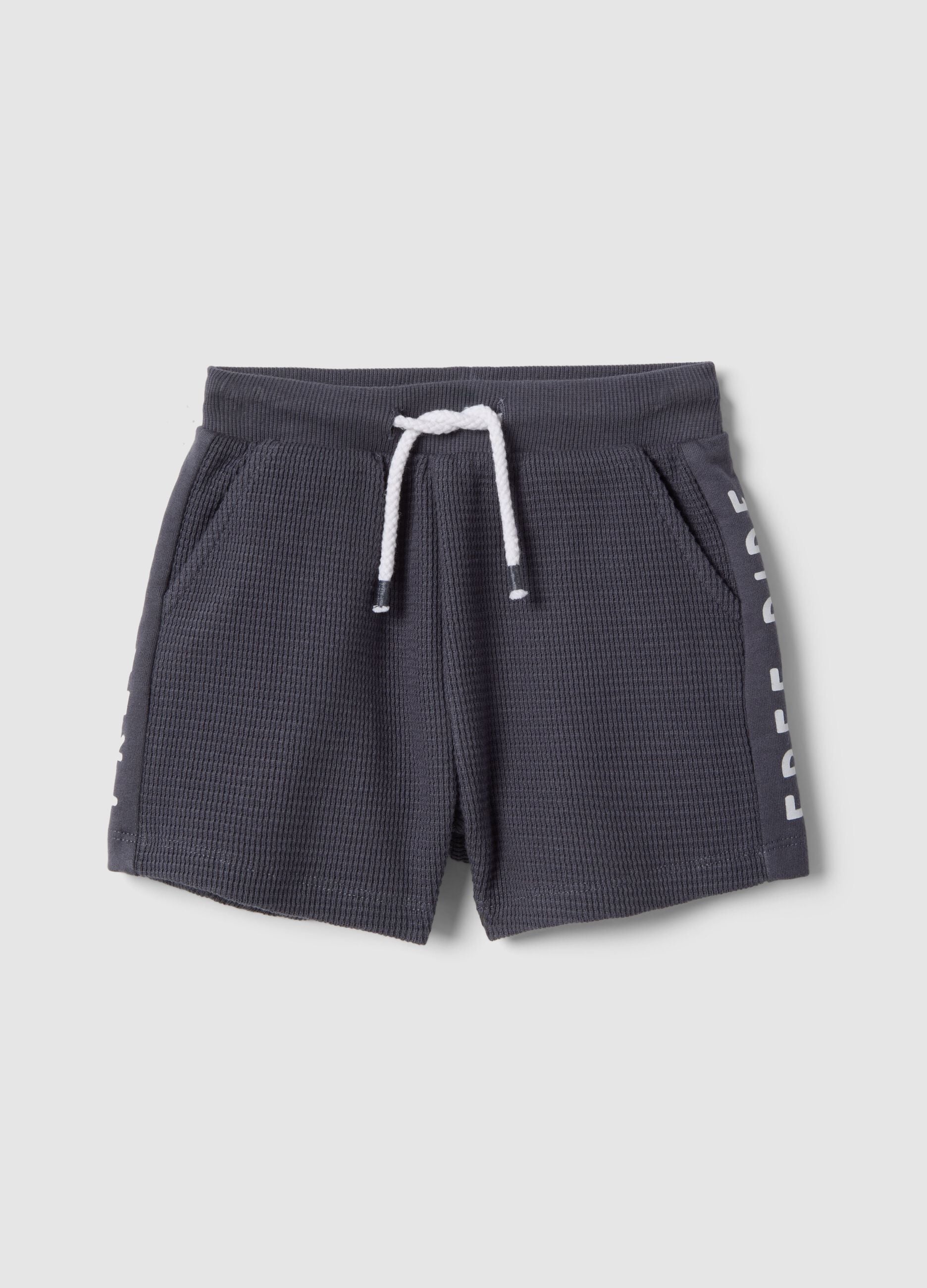 Grey pure cotton shorts with elasticated waist for boys, regular fit