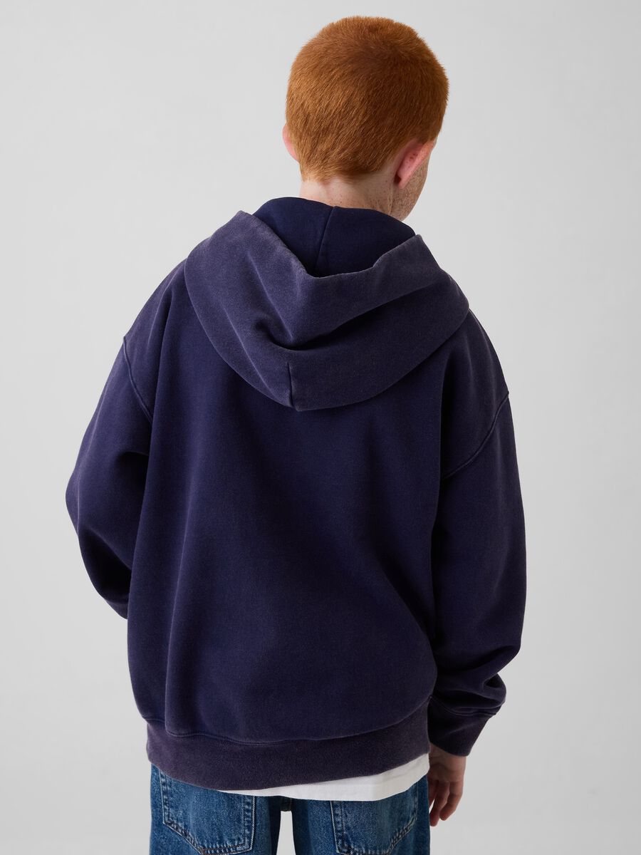 Blue cotton blend kids' hoodie regular fit with hood and logo_1