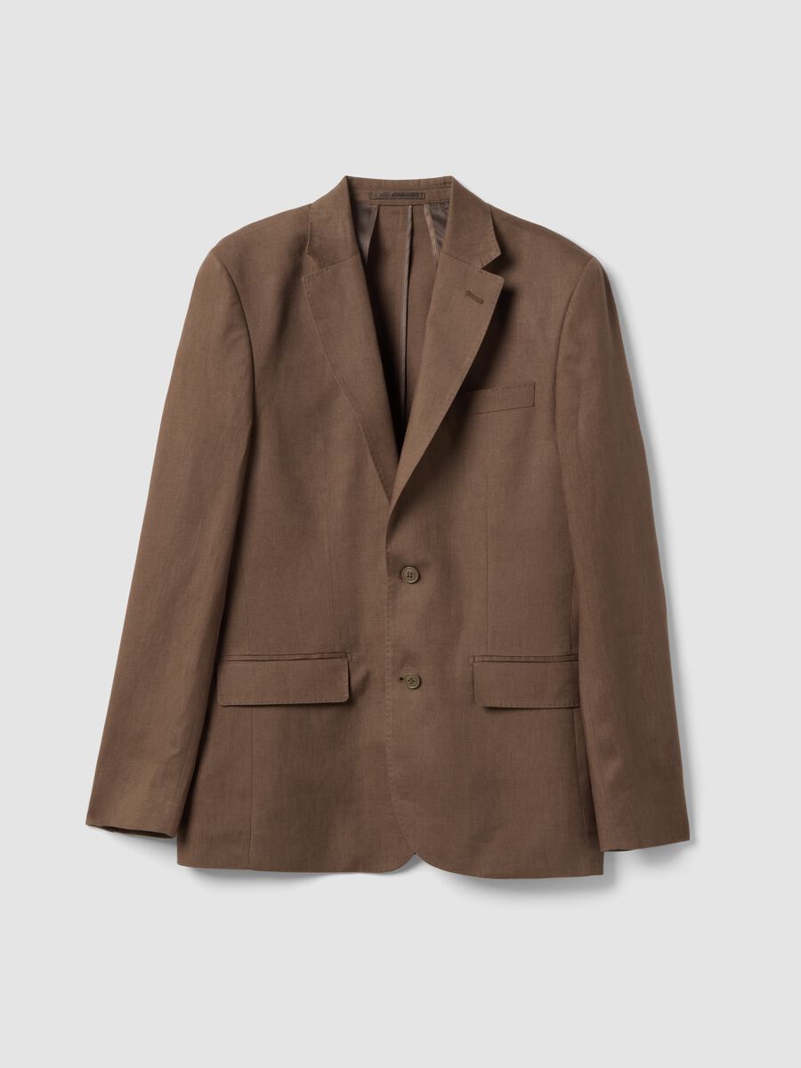 Blazer in puro lino marrone slim fit_4