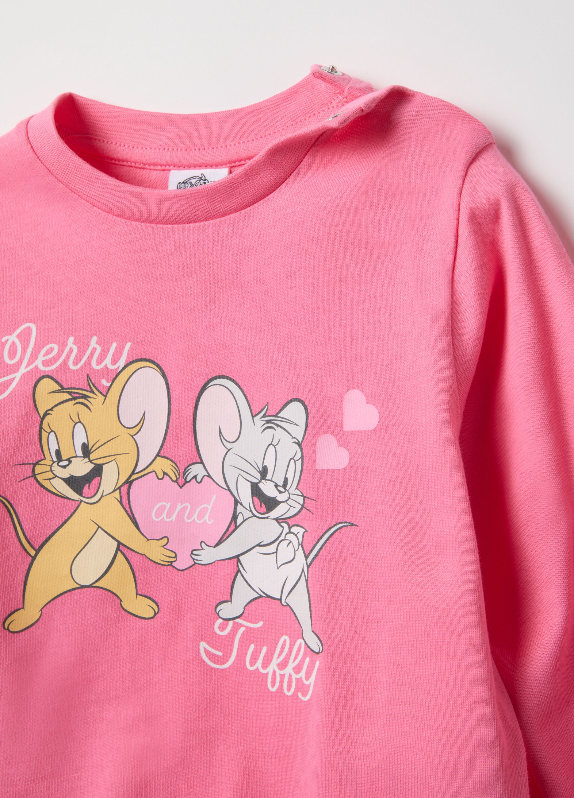 Pink striped pure cotton baby pyjamas with Jerry and Tuffy print