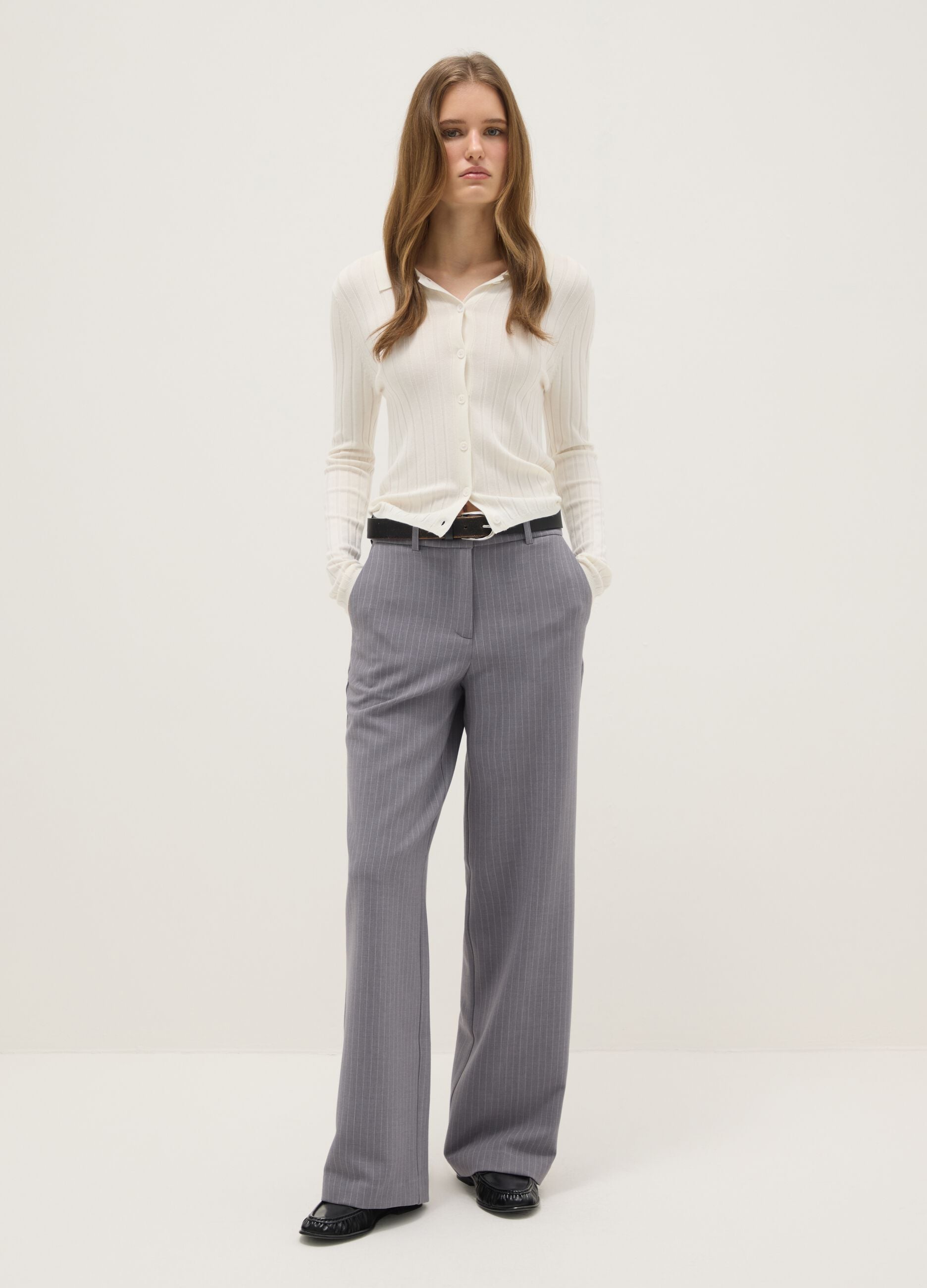 Straight multicolour striped trousers with comfortable fit