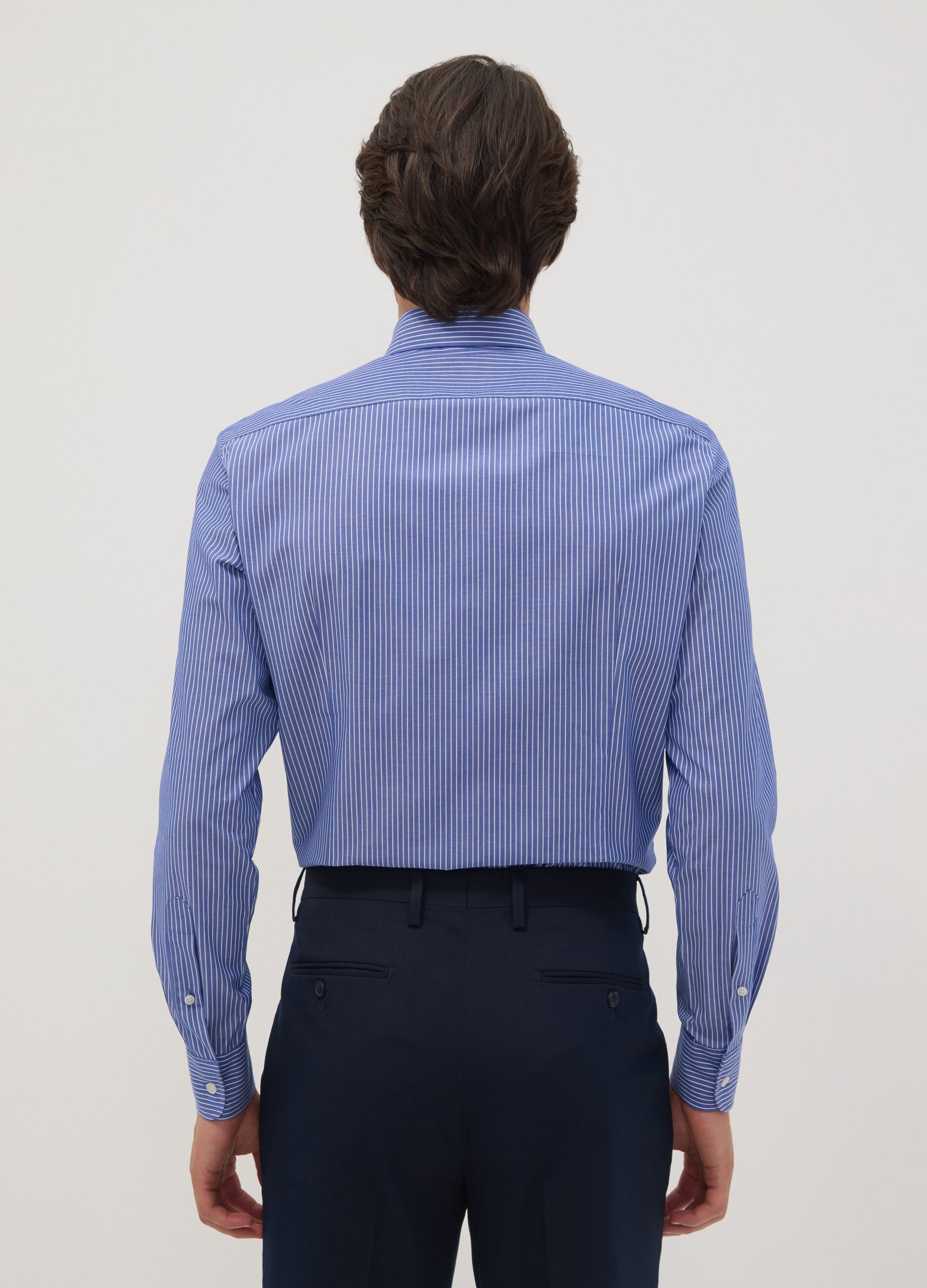 Blue cotton-blend button-down collar shirt, slim fit, easy iron