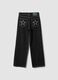 Black straight-leg pure cotton jeans with star detail for girls_1