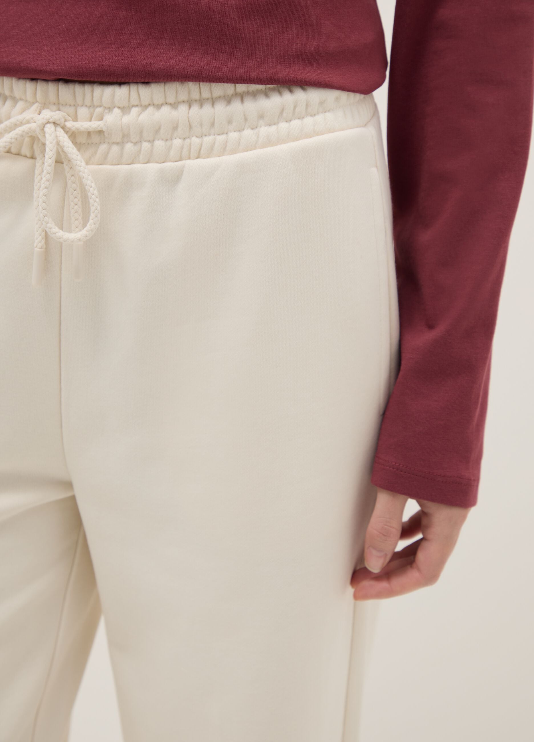 White regular fit cotton blend jogger trousers